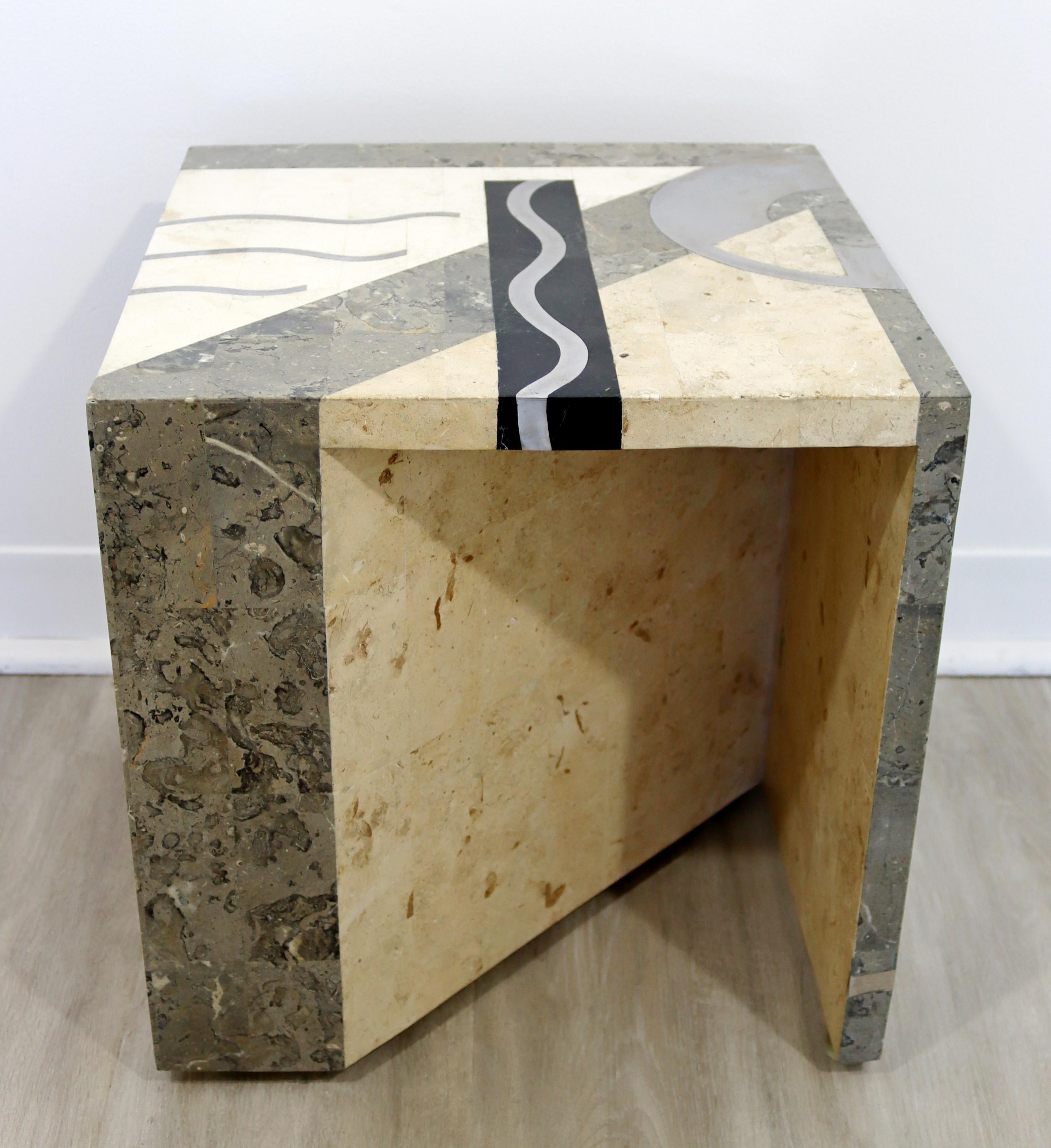 Contemporary Modern Tavola Oggetti Cube Marble & Chrome Side Table 80s Italy 3