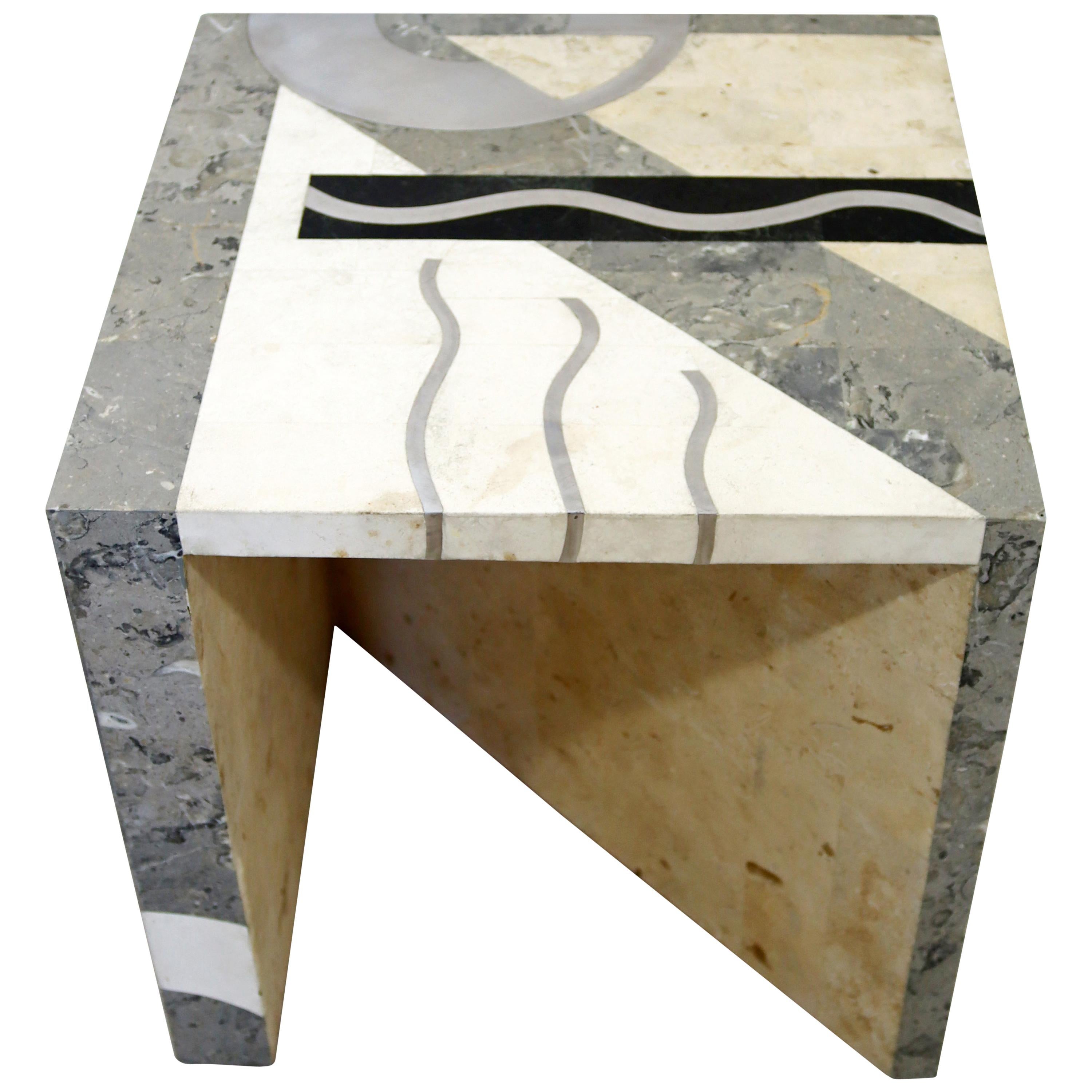 Contemporary Modern Tavola Oggetti Cube Marble & Chrome Side Table 80s Italy