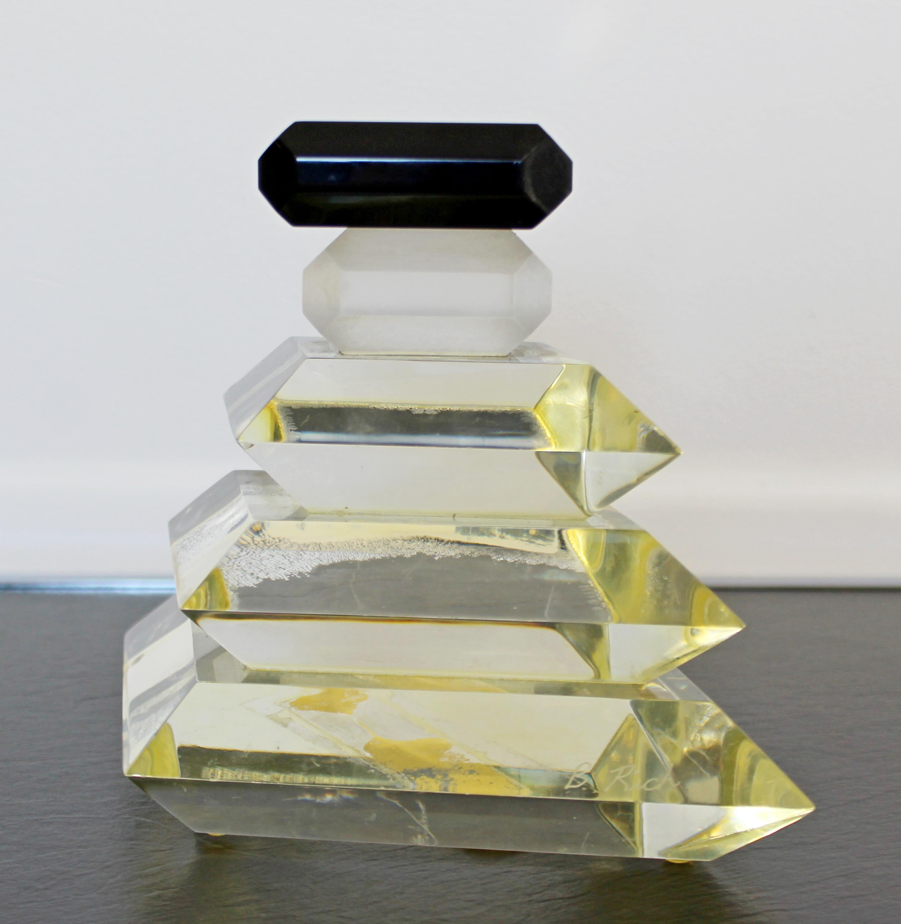 Contemporary Modern Thick Lucite Perfume Bottle Sculpture Signed B. Rich, 1980s In Good Condition In Keego Harbor, MI