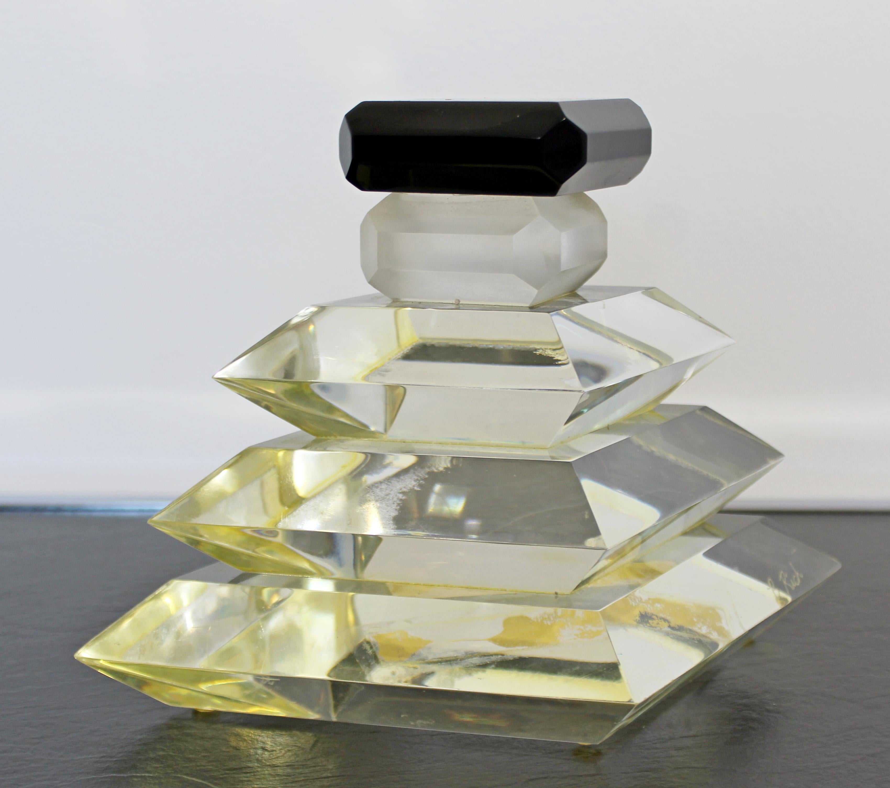 Glass Contemporary Modern Thick Lucite Perfume Bottle Sculpture Signed B. Rich, 1980s