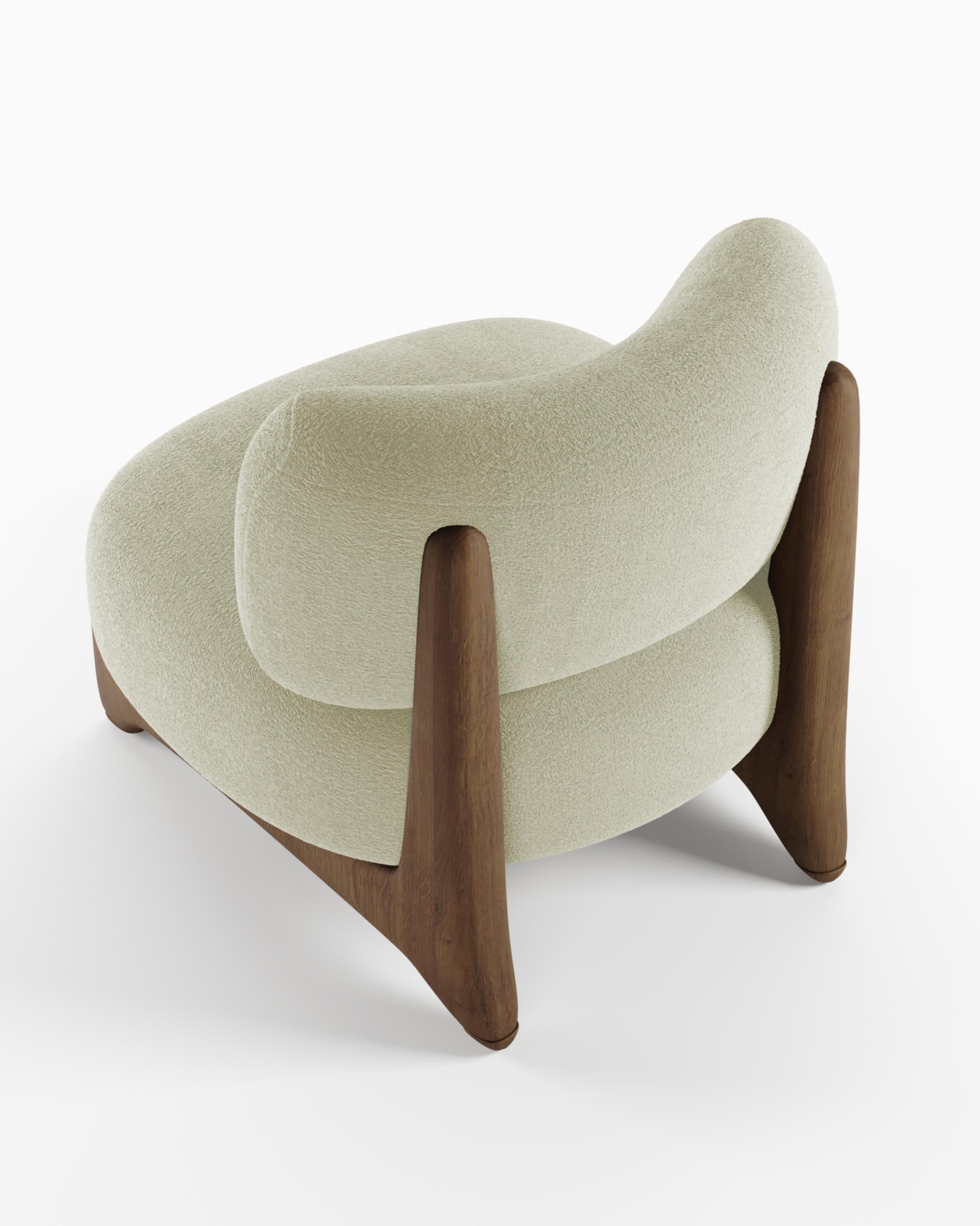 Travertine Contemporary Modern Tobo Armchair in Boucle Beige & Oak Wood by Collector Studio For Sale