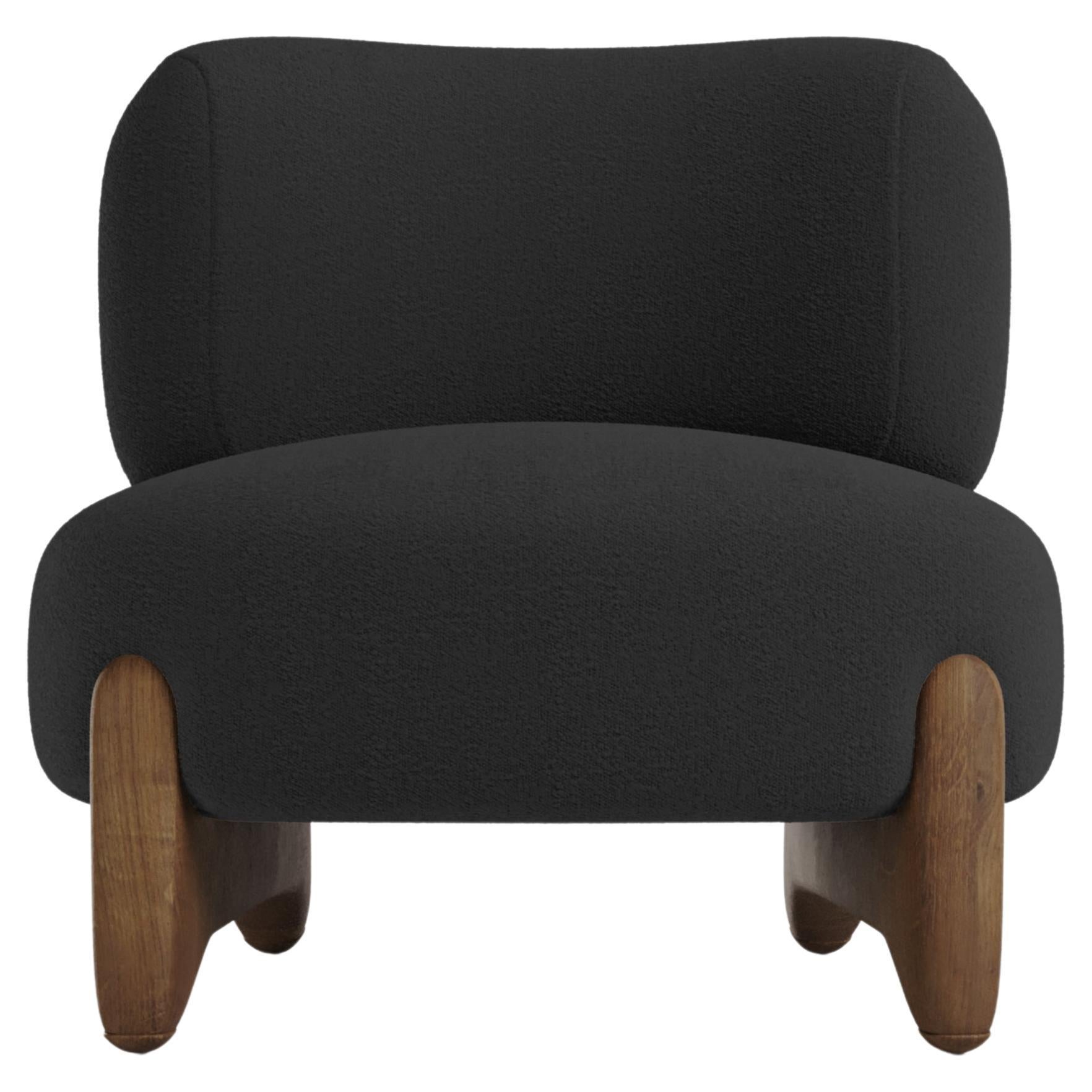 Contemporary Modern Tobo Armchair in Boucle Black & Oak Wood by Collector Studio For Sale