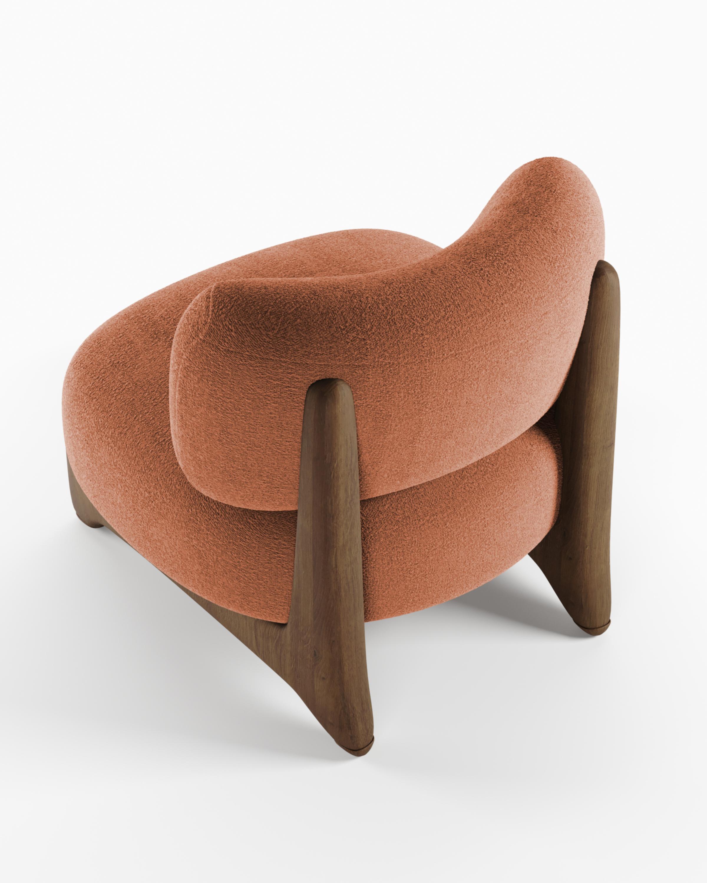 Travertine Contemporary Modern Tobo Armchair in bouclé & Oak Wood by Collector Studio For Sale
