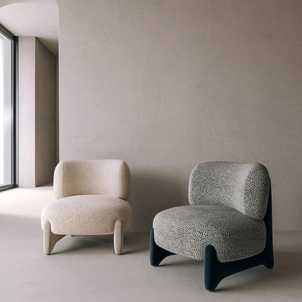 Zeitgenössischer moderner Tobo-Sessel aus Stoff und Eichenholz von Sammler im Angebot 1