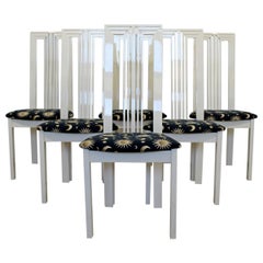 Contemporary Modern Tonon Set 6 Cream Lacquer Side Dining Chairs, 1990s, Italy