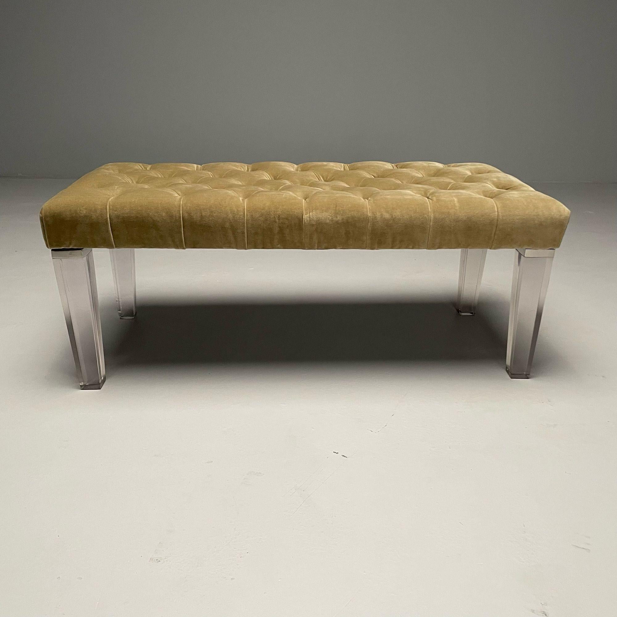 Contemporary, Modern Tufted Window Bench, Chrome, Acrylic, Green Velvet, 2010s In Good Condition For Sale In Stamford, CT