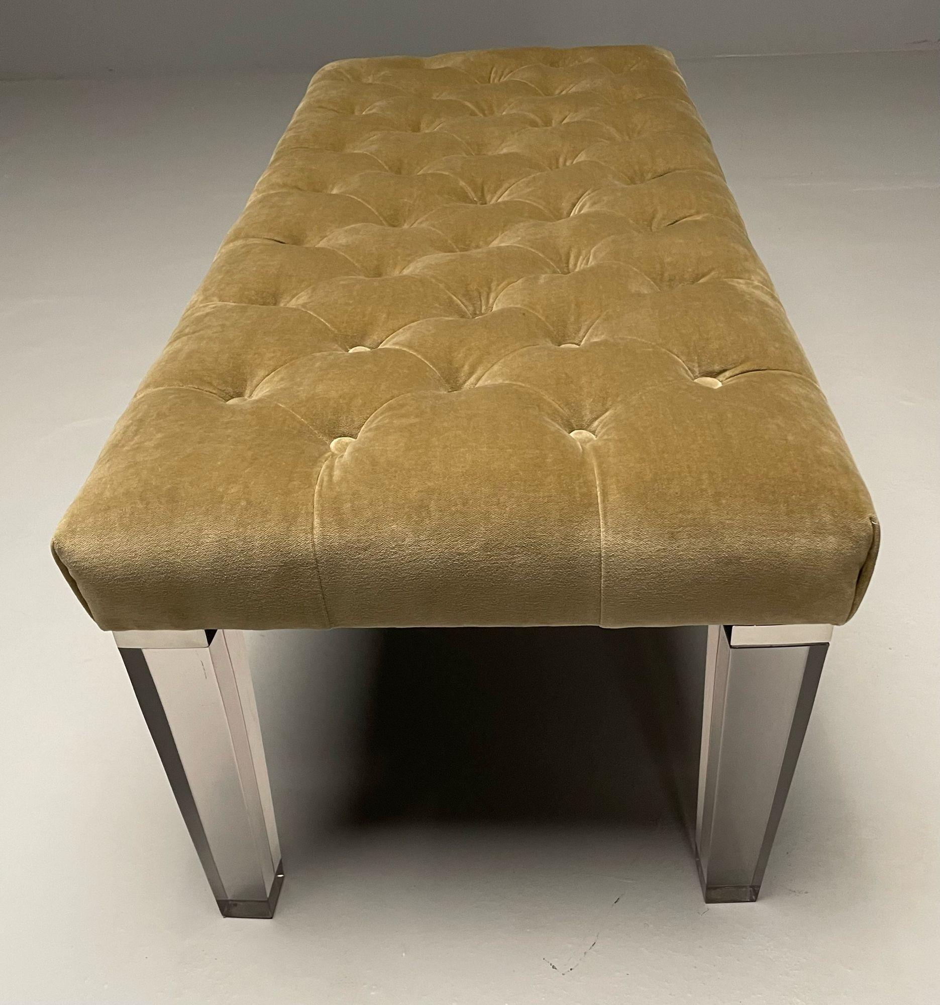 Contemporary, Modern Tufted Window Bench, Chrome, Acrylic, Green Velvet, 2010s For Sale 3