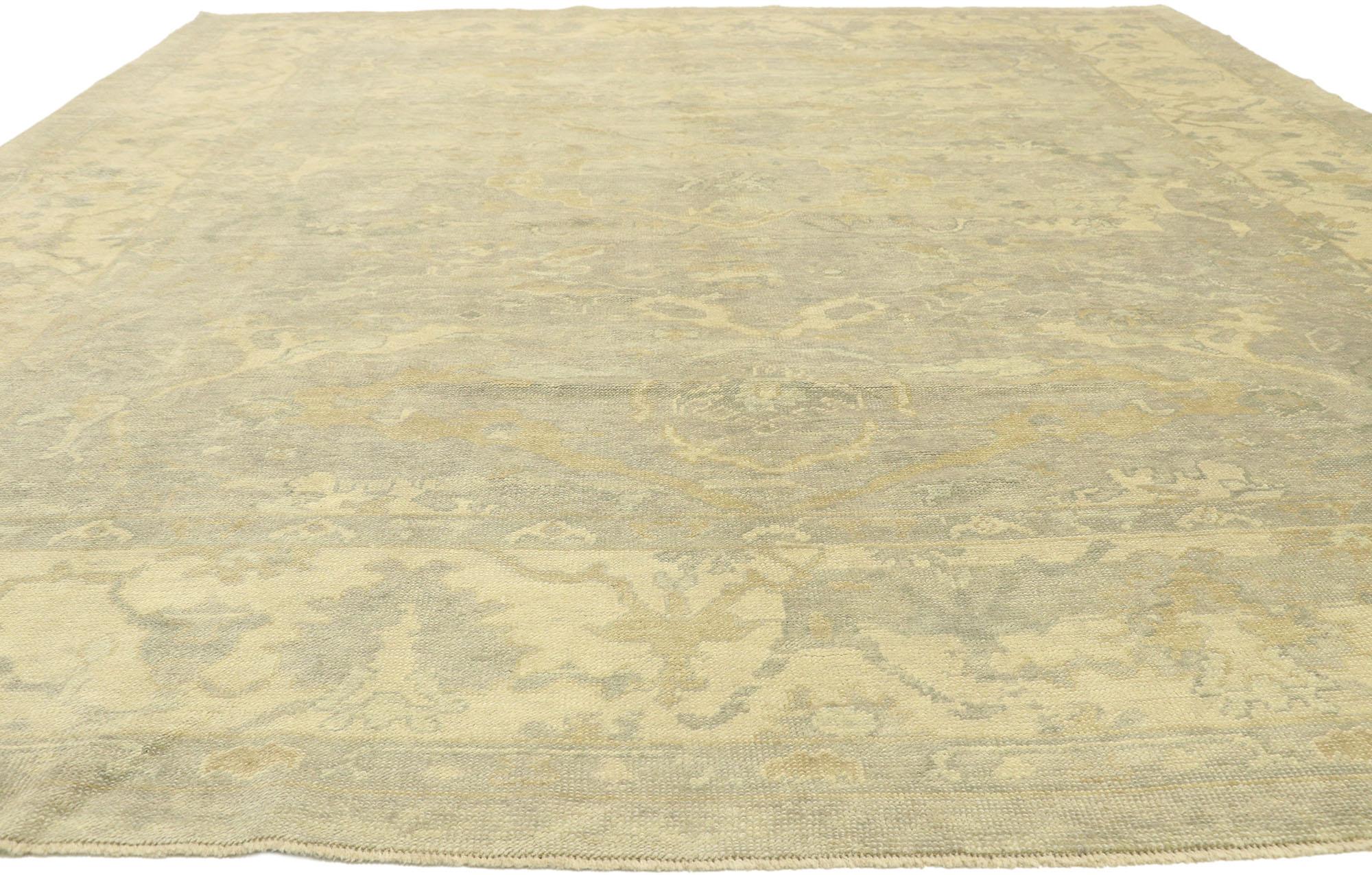 Hand-Knotted New Contemporary Turkish Oushak Rug with Transitional Style  For Sale
