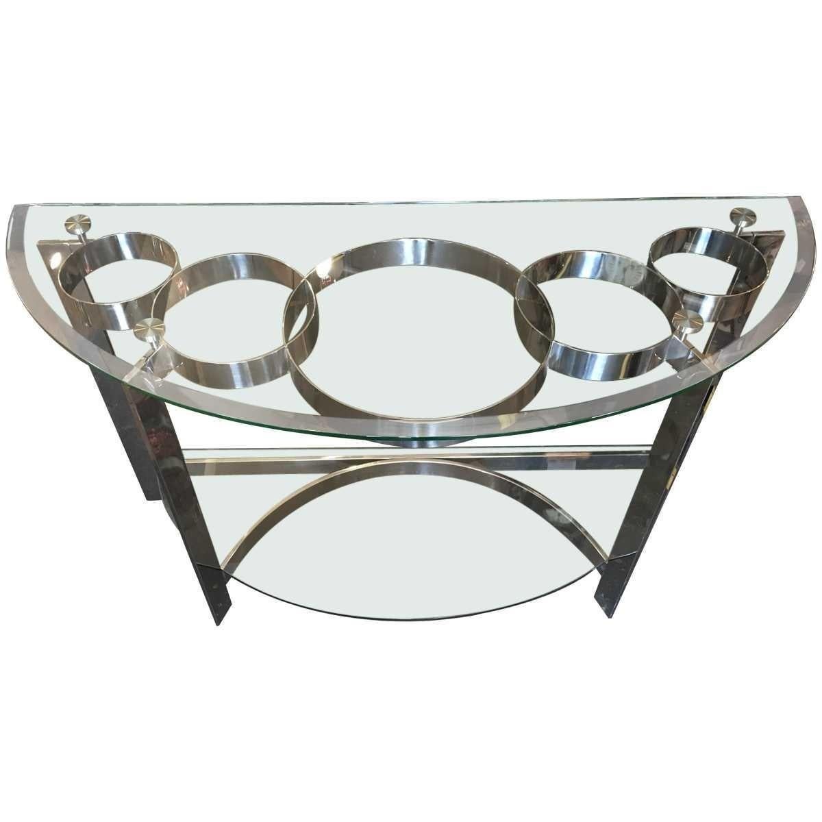 Late 20th Century Contemporary Modern Two-Tier Demilune Console For Sale
