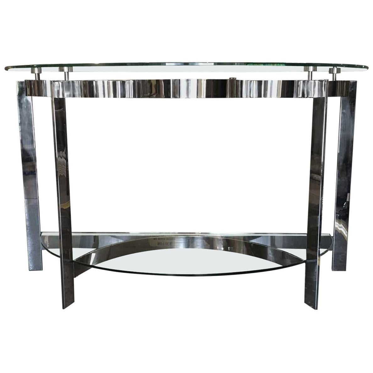 Contemporary Modern Two-Tier Demilune Console For Sale