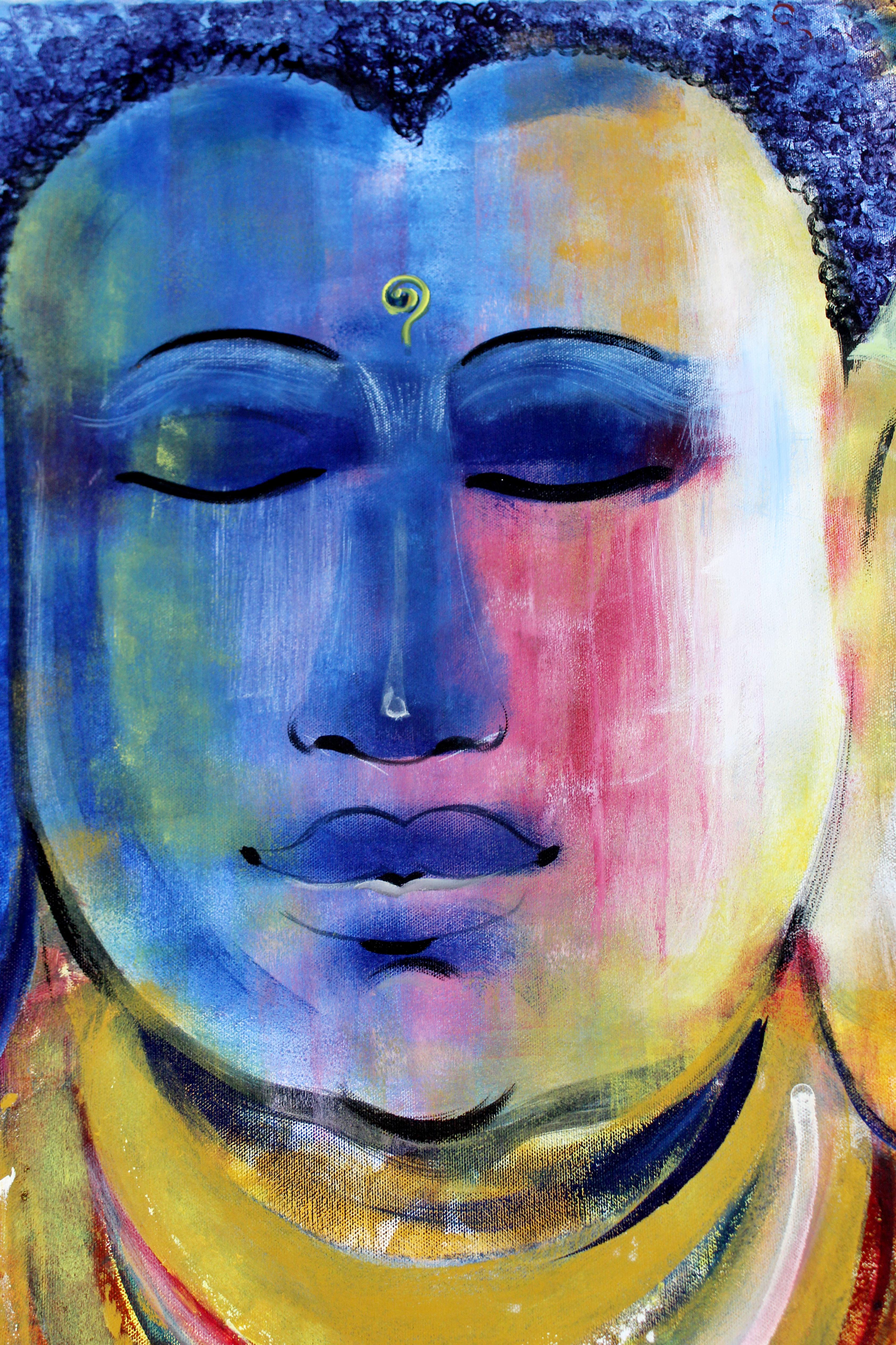 Contemporary Modern Unframed Oil on Canvas Painting of Buddha Signed Mamata In Good Condition In Keego Harbor, MI