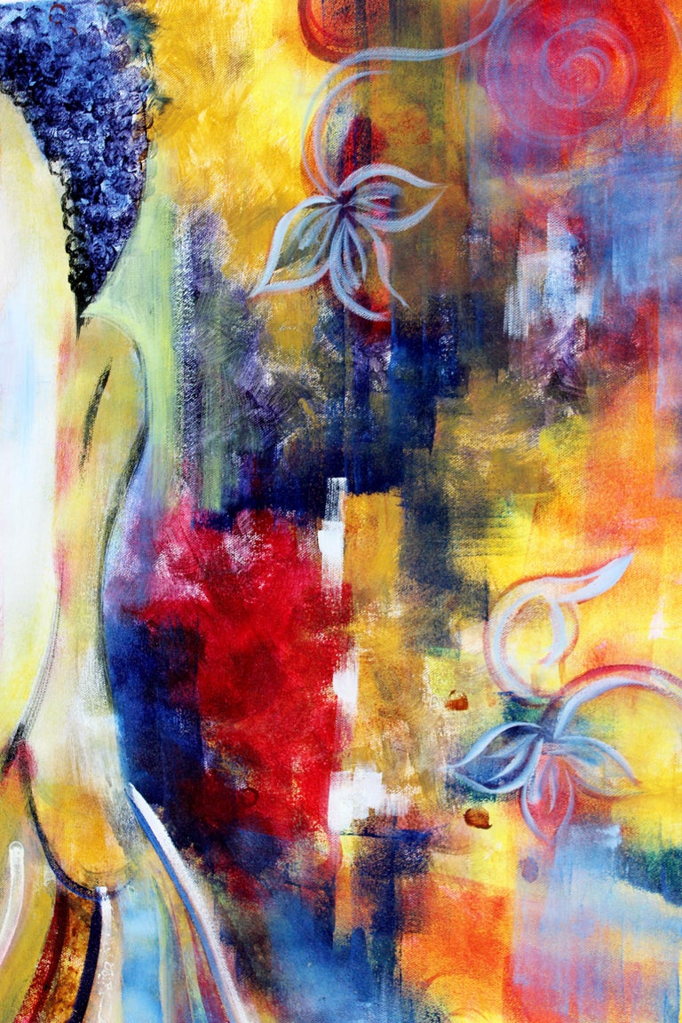 Contemporary Modern Unframed Oil on Canvas Painting of Buddha Signed