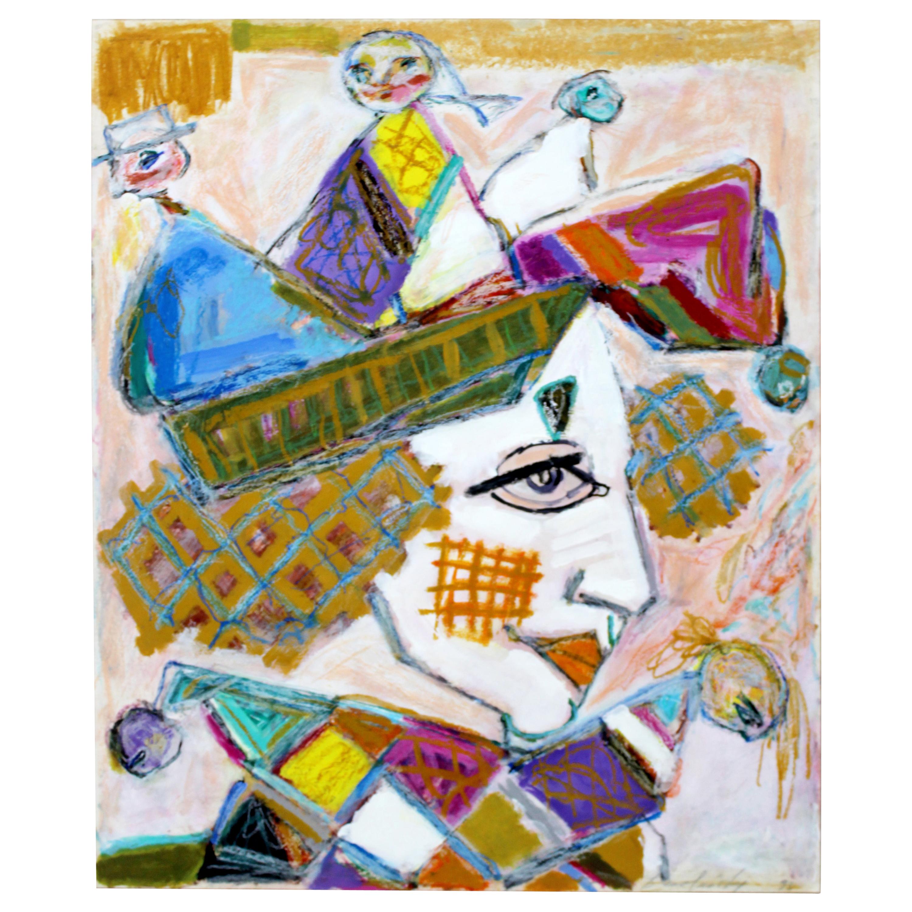 Contemporary Modern Unframed Signed Bartavsky Untitled Clown Pastel Art, 1990er Jahre