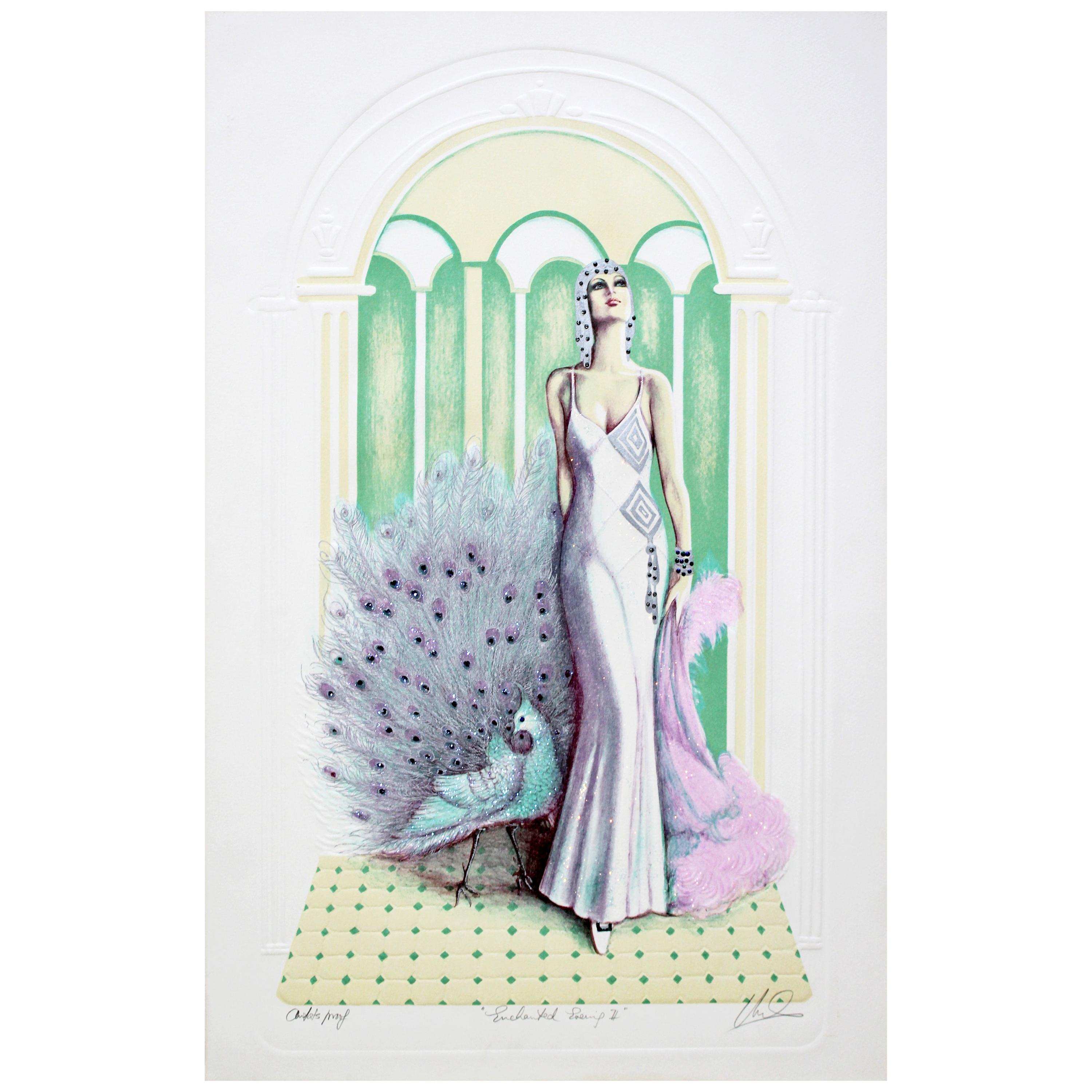 Contemporary Modern Unframed Signed Litho AP Enchanted Evening Woman in Gown
