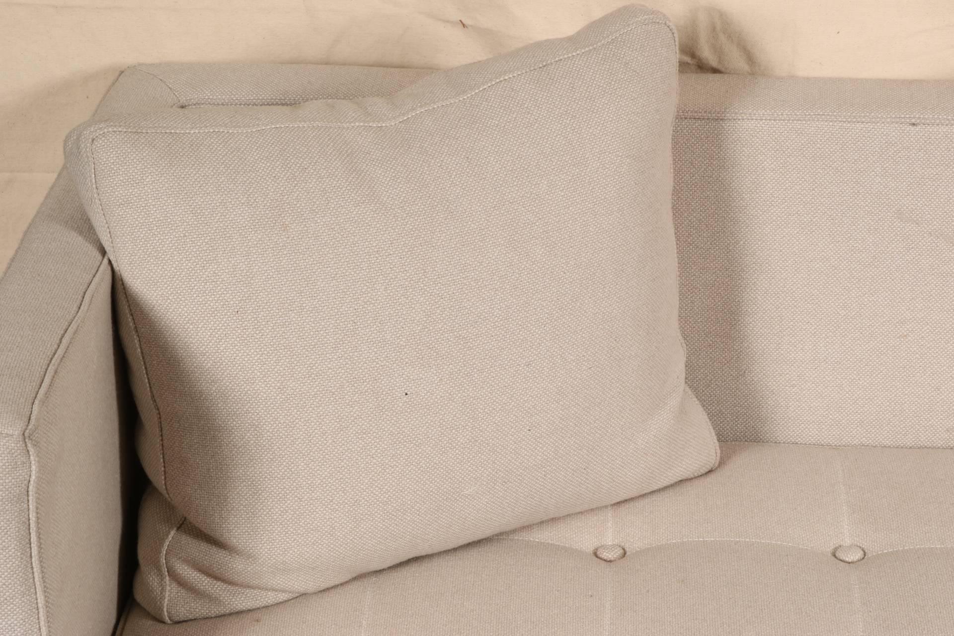 Contemporary Modern Upholstered Sofa with Tall Brass Legs In Good Condition In Bridgeport, CT