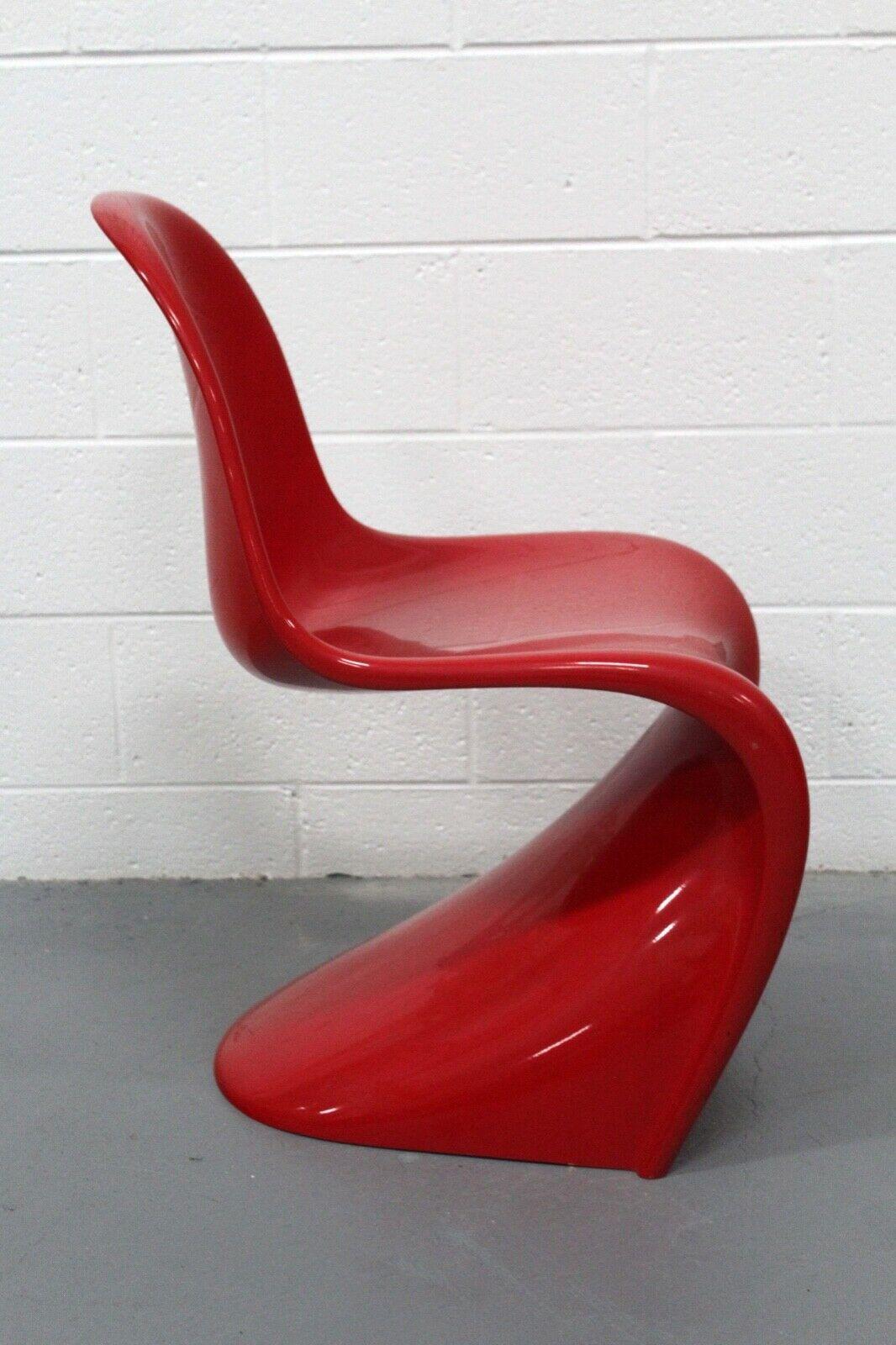 20th Century Contemporary Modern Verner Panton Red Vitra Molded Plastic Stackable Side Chair