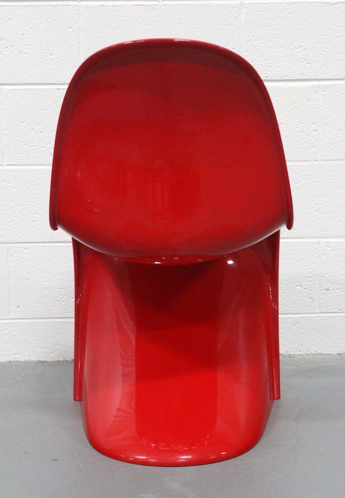 Contemporary Modern Verner Panton Red Vitra Molded Plastic Stackable Side Chair 1