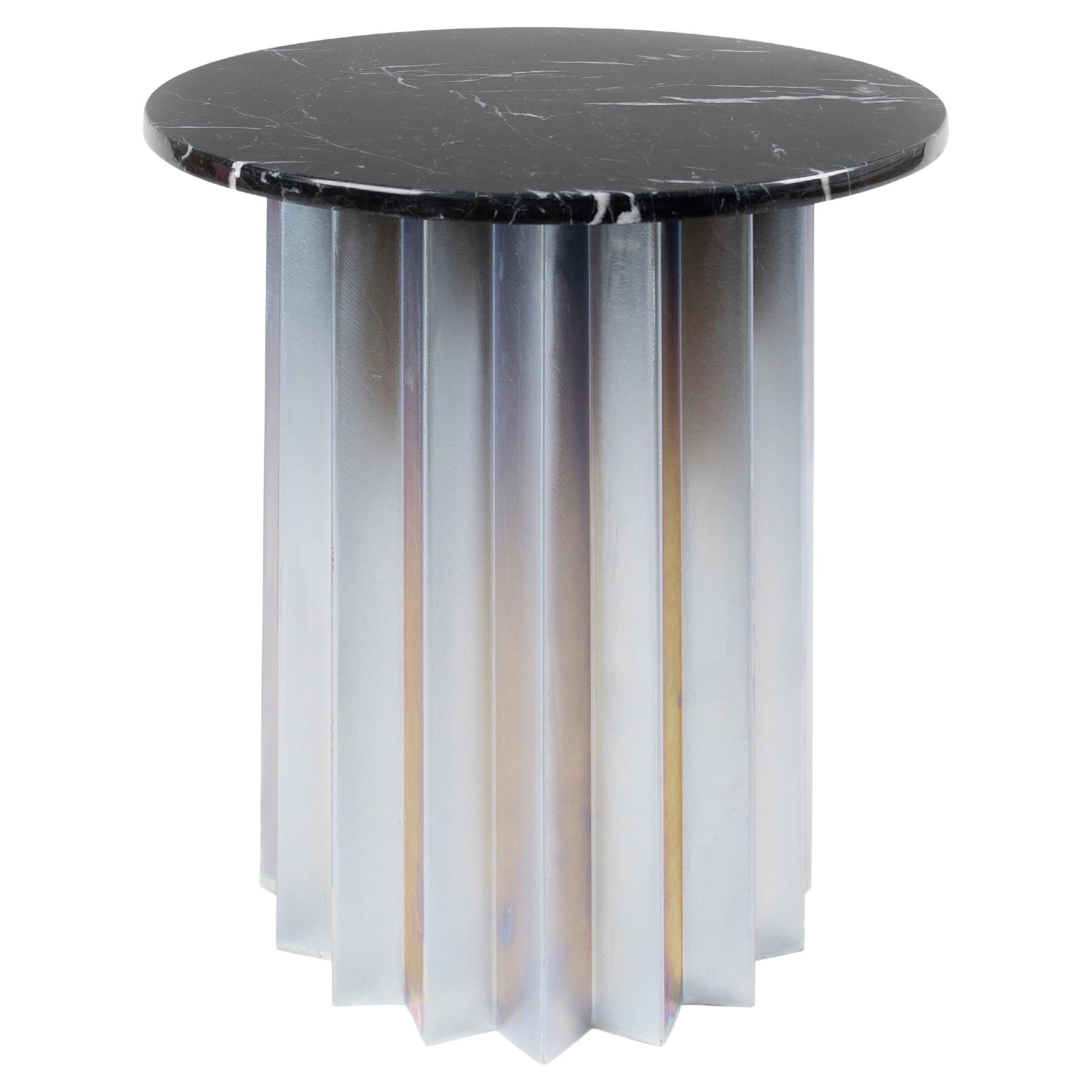 Contemporary Modern, Volume High Side Table, Galvanized Base & Black Marble Top