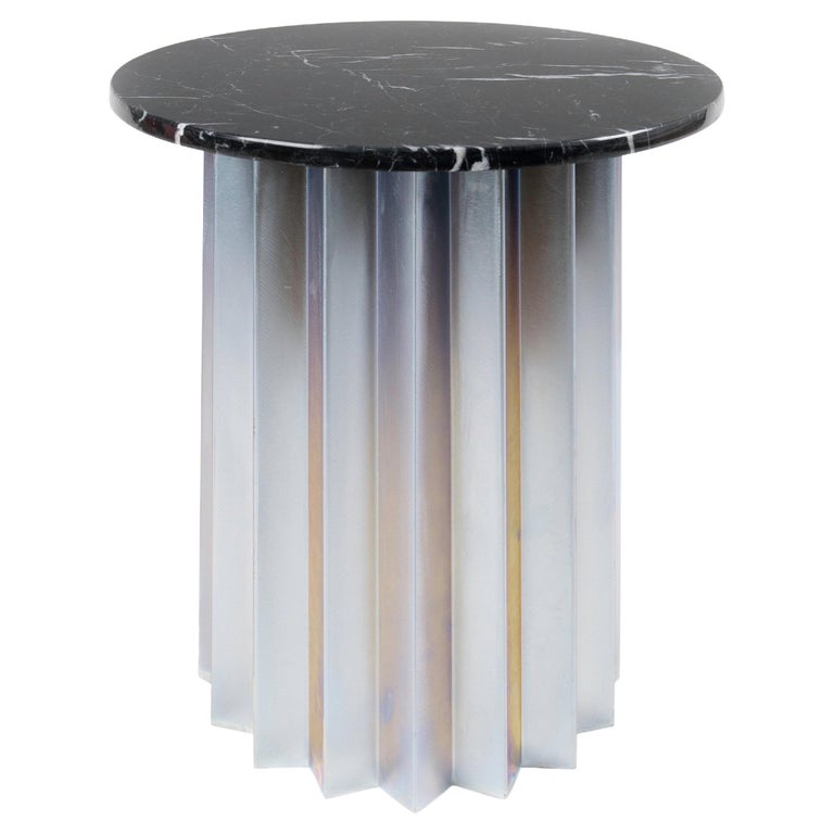 Contemporary Modern, Volume High Side Table, Galvanized Base and Black