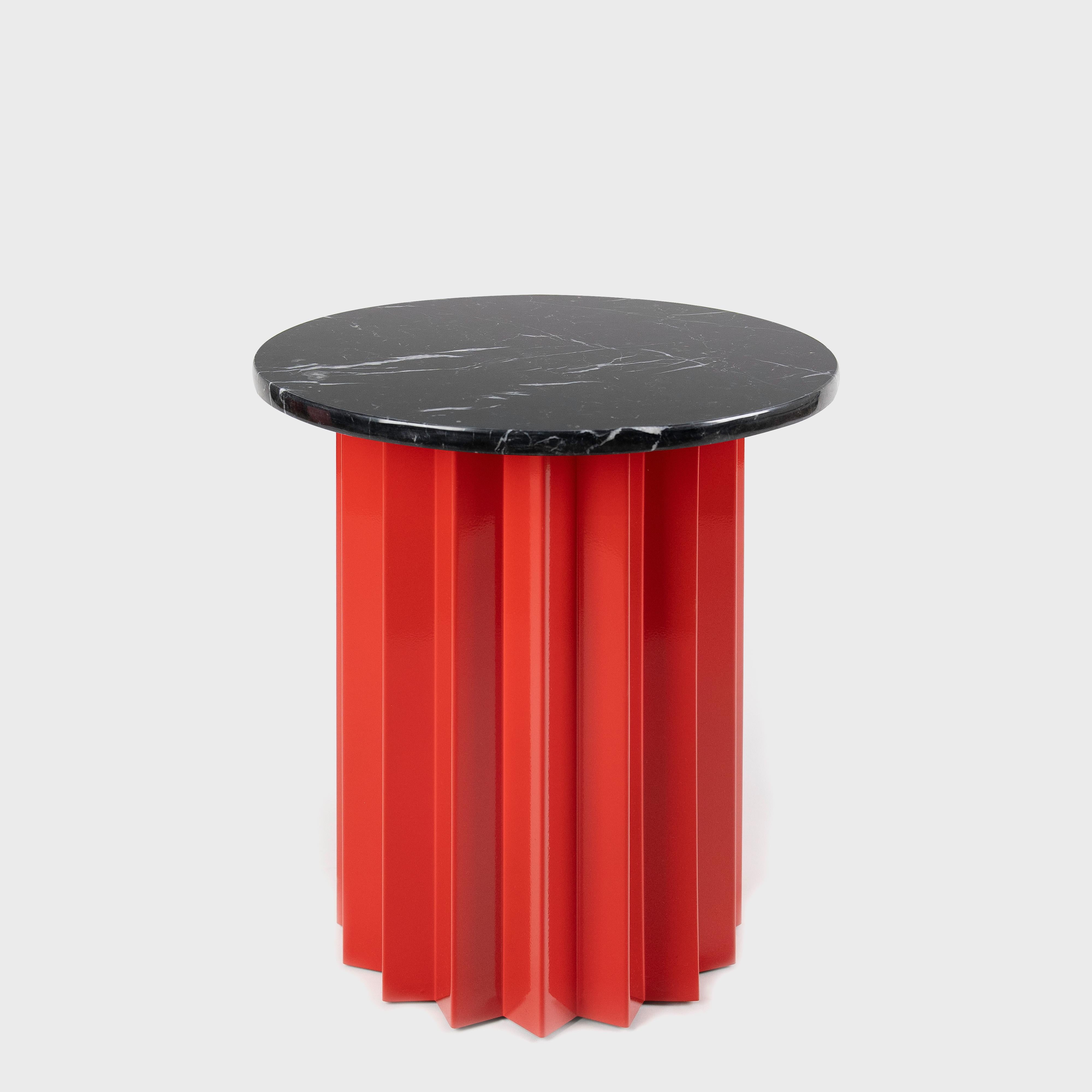 Metalwork Contemporary Modern, Volume High Side Table, Metal Base & Black Toros Marble Top For Sale