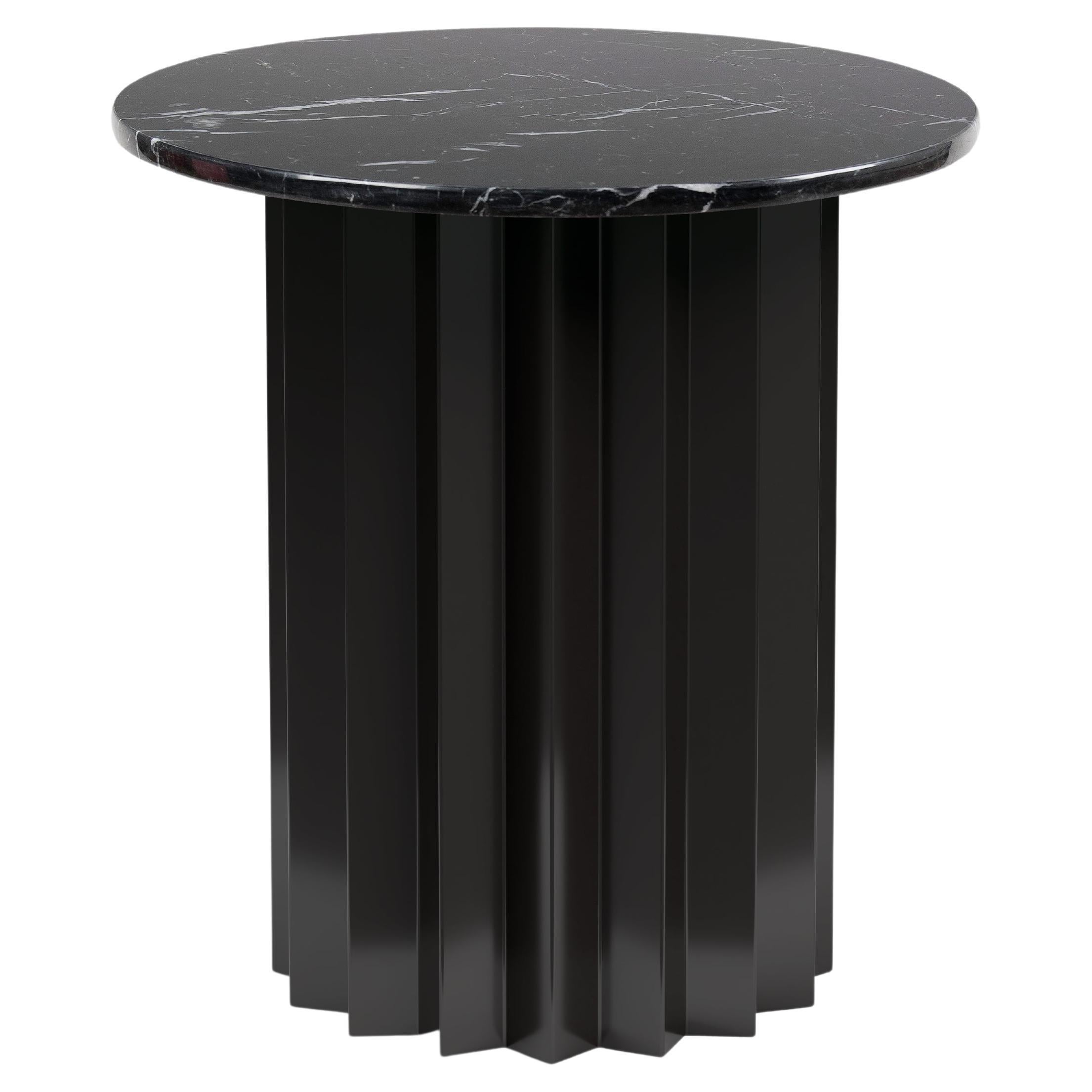 Contemporary Modern, Volume High Side Table, Metal Base & Black Toros Marble Top