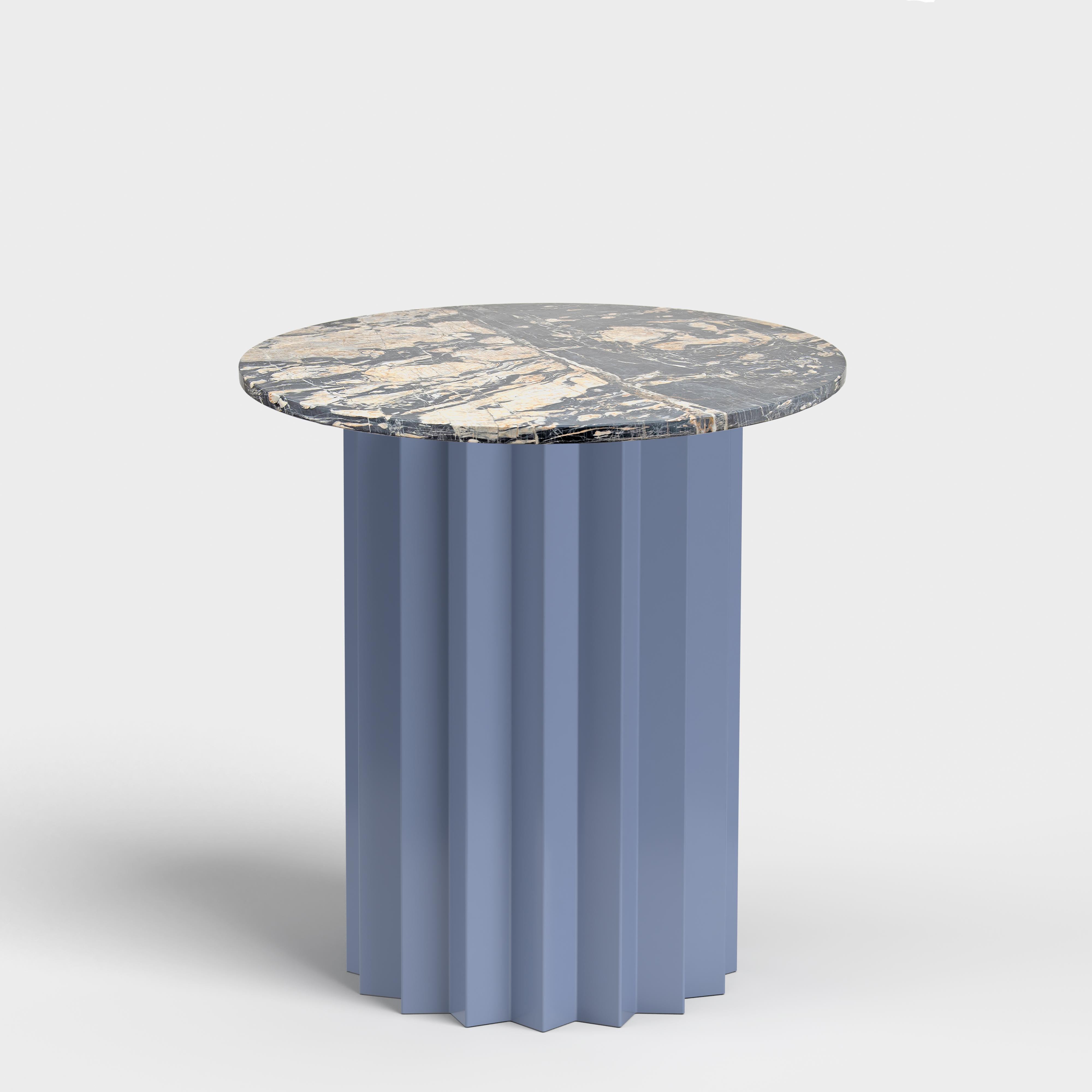 Turkish Contemporary Modern, Volume High Side Table, Metal Base & Neo Picasso Marble Top For Sale
