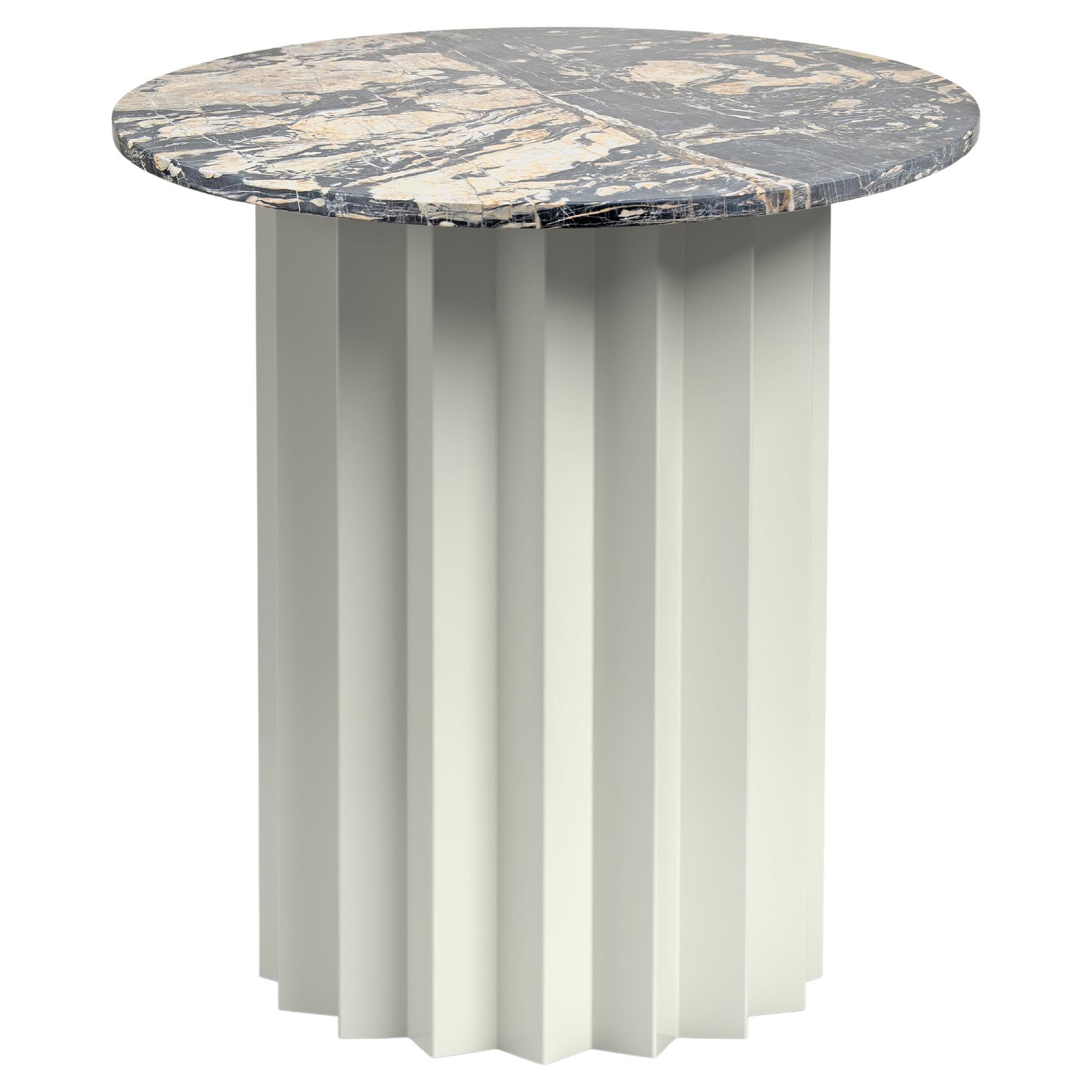 Contemporary Modern, Volume High Side Table, Metal Base & Neo Picasso Marble Top For Sale
