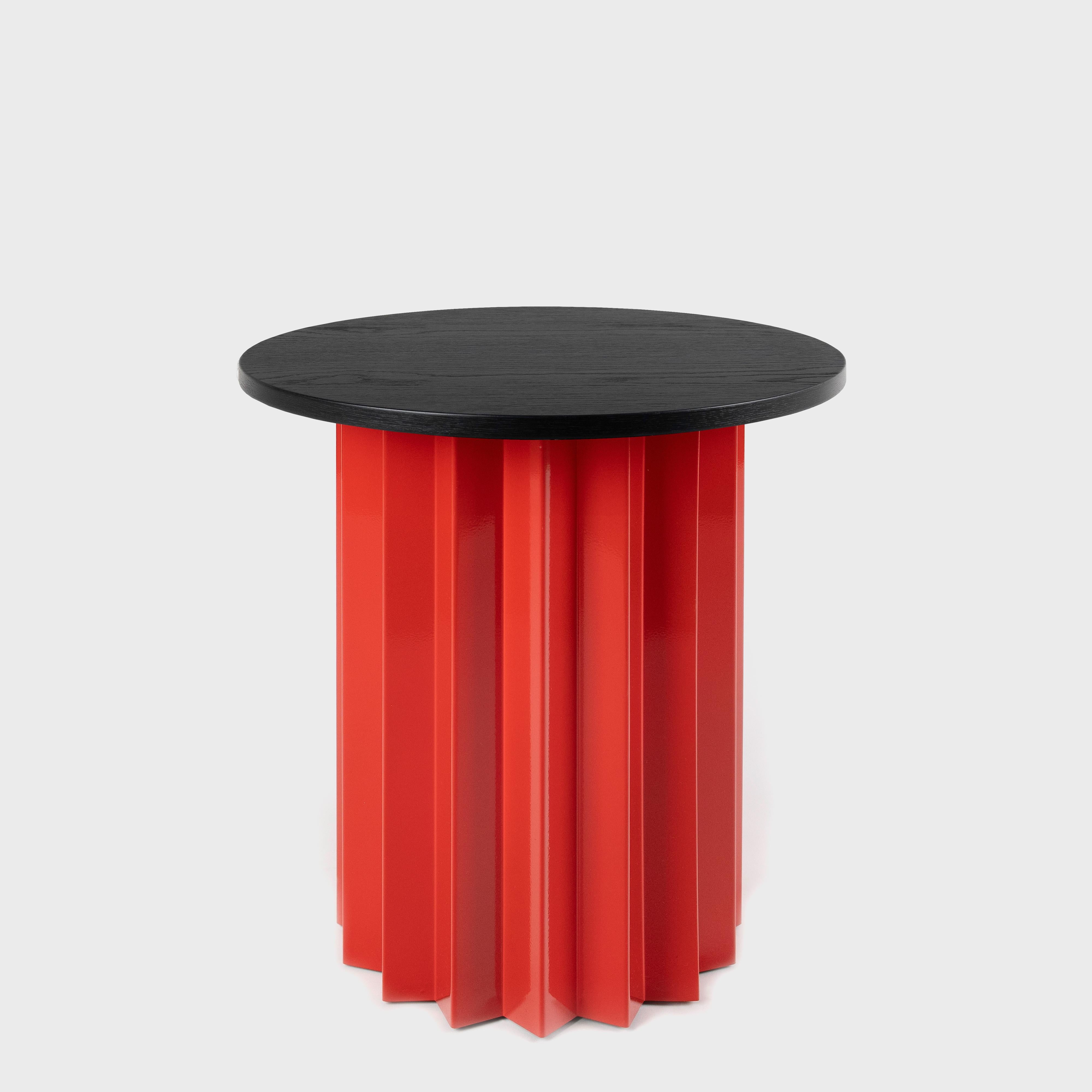 Powder-Coated Contemporary Modern, Volume High Side Table, Metal Base & Stained Wooden Top For Sale