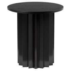 Contemporary Modern, Volume High Side Table, Metal Base & Stained Wooden Top