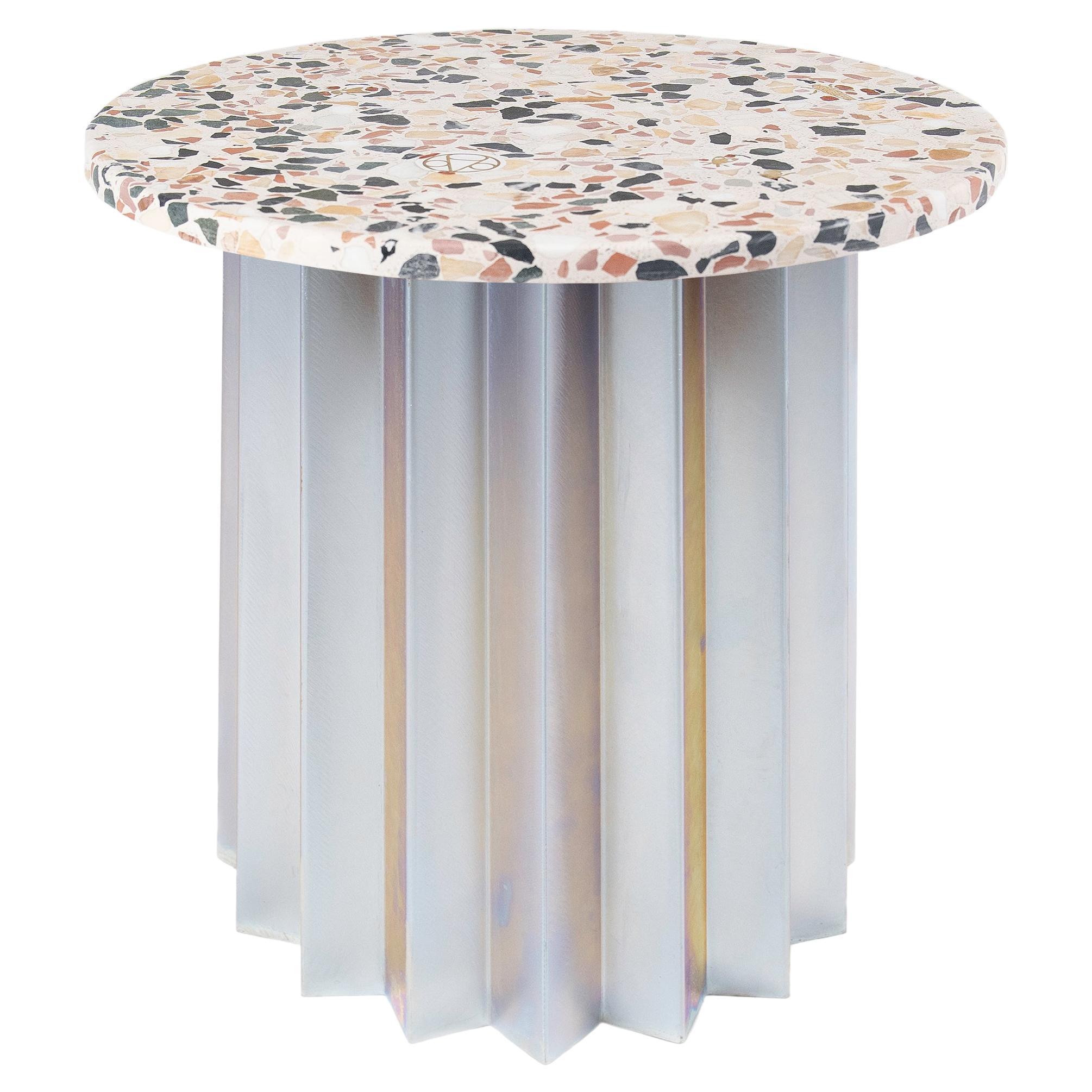 Contemporary Modern, Volume Low Side Table, Galvanized Base &Ginger Terrazzo Top