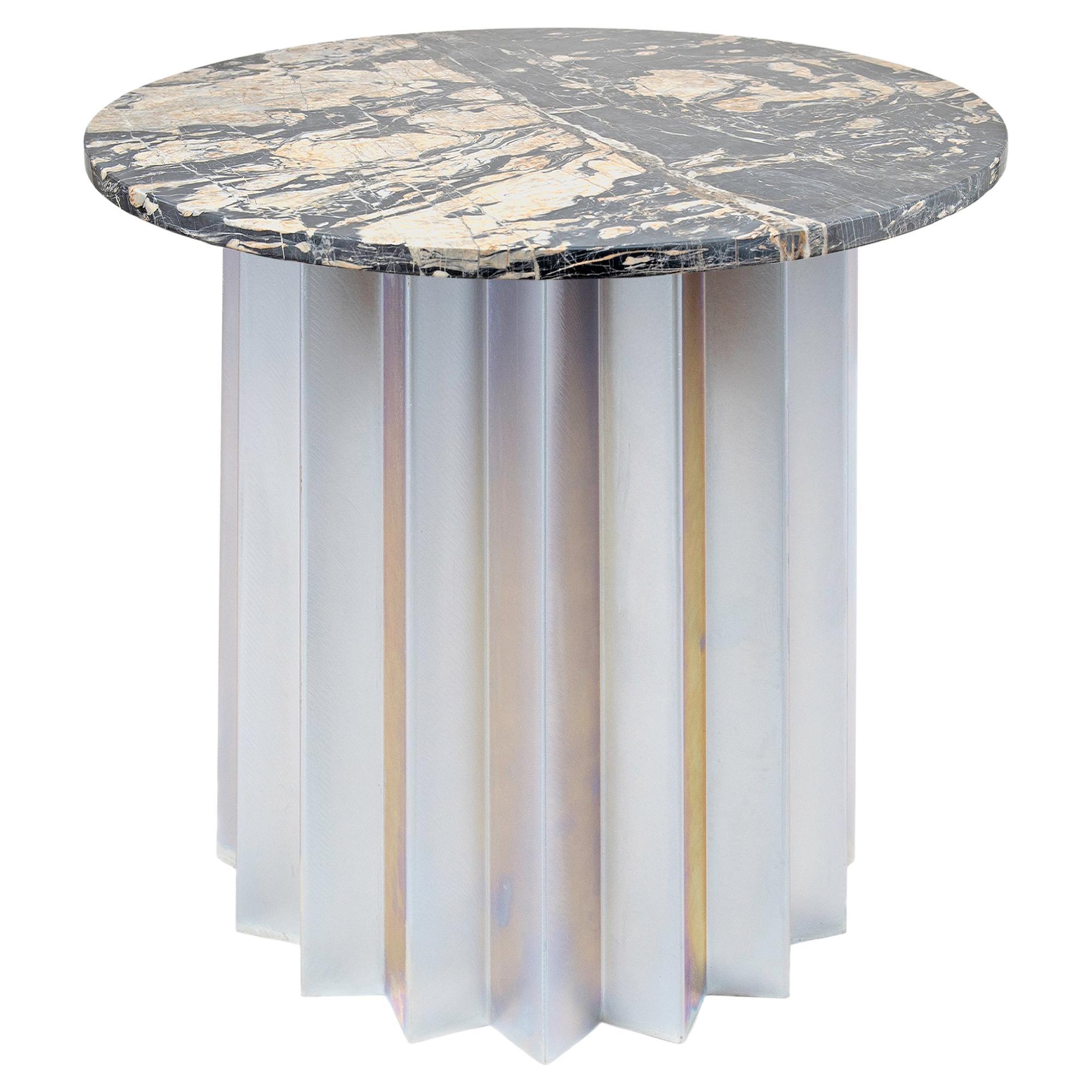 Contemporary Modern, Volume Low Side Table, Galvanized Base & Picasso Marble Top