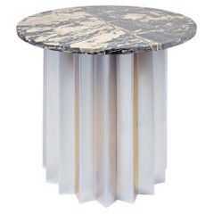 Contemporary Modern, Volume Low Side Table, Galvanized Base & Picasso Marble Top