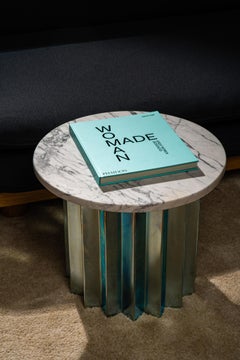 Contemporary Modern, Volume Low Side Table, Galvanized Base & Carrara Marble Top
