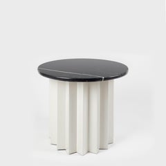Contemporary Modern, Volume Low Side Table, Metal Base & Black Toros Marble Top