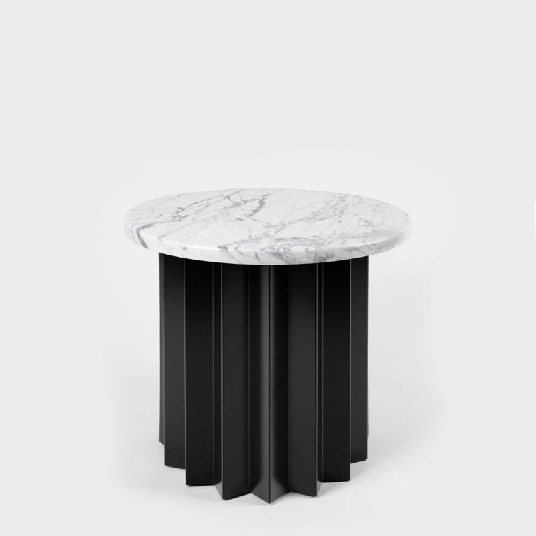 Contemporary Modern, Volume Low Side Table, Metal Base and Carrara