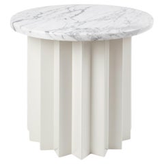 Contemporary Modern, Volume Low Side Table, Metal Base & Carrara Marble Top