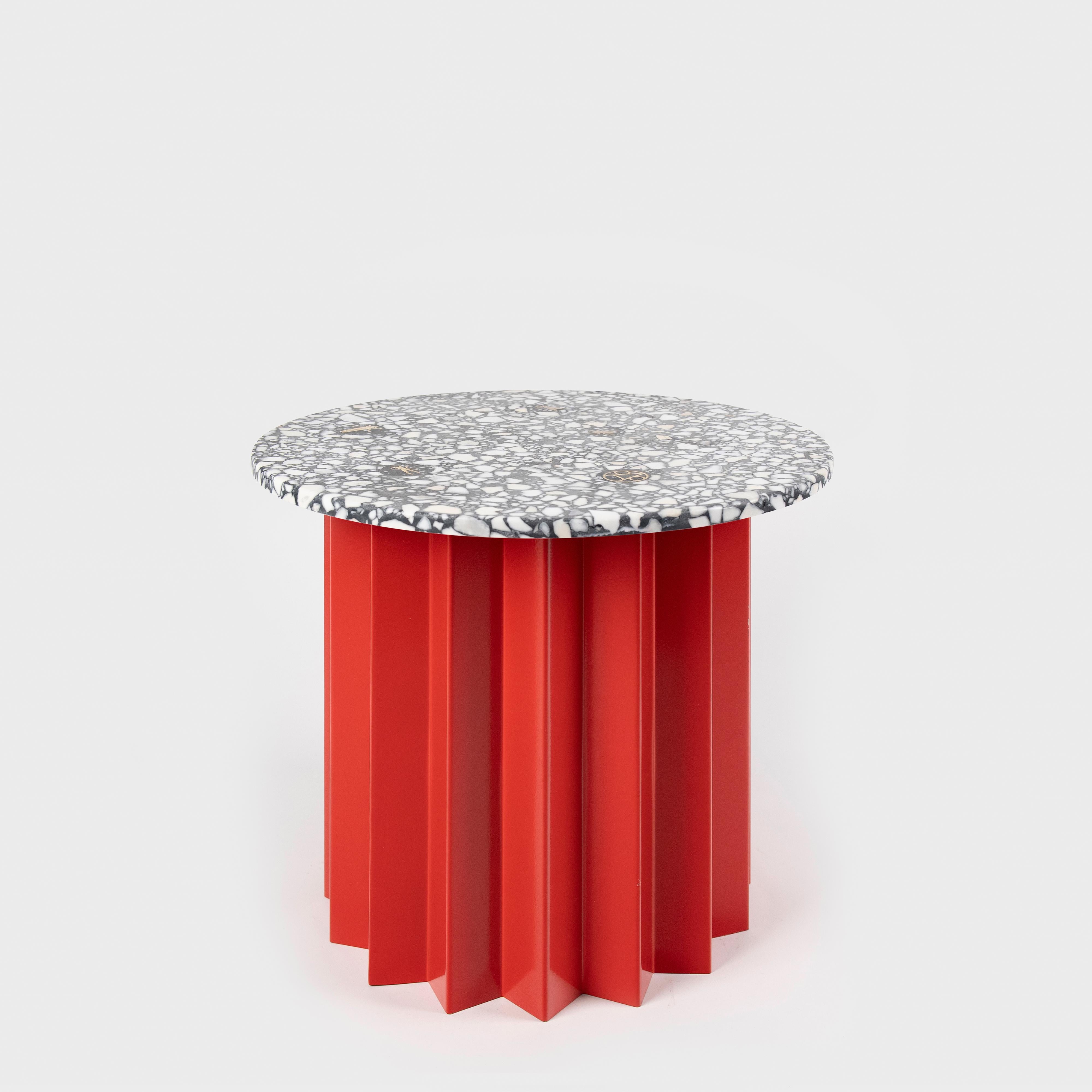 Contemporary Modern, Volume Low Side Table, Metal Base & Dusk Terrazzo Top 4