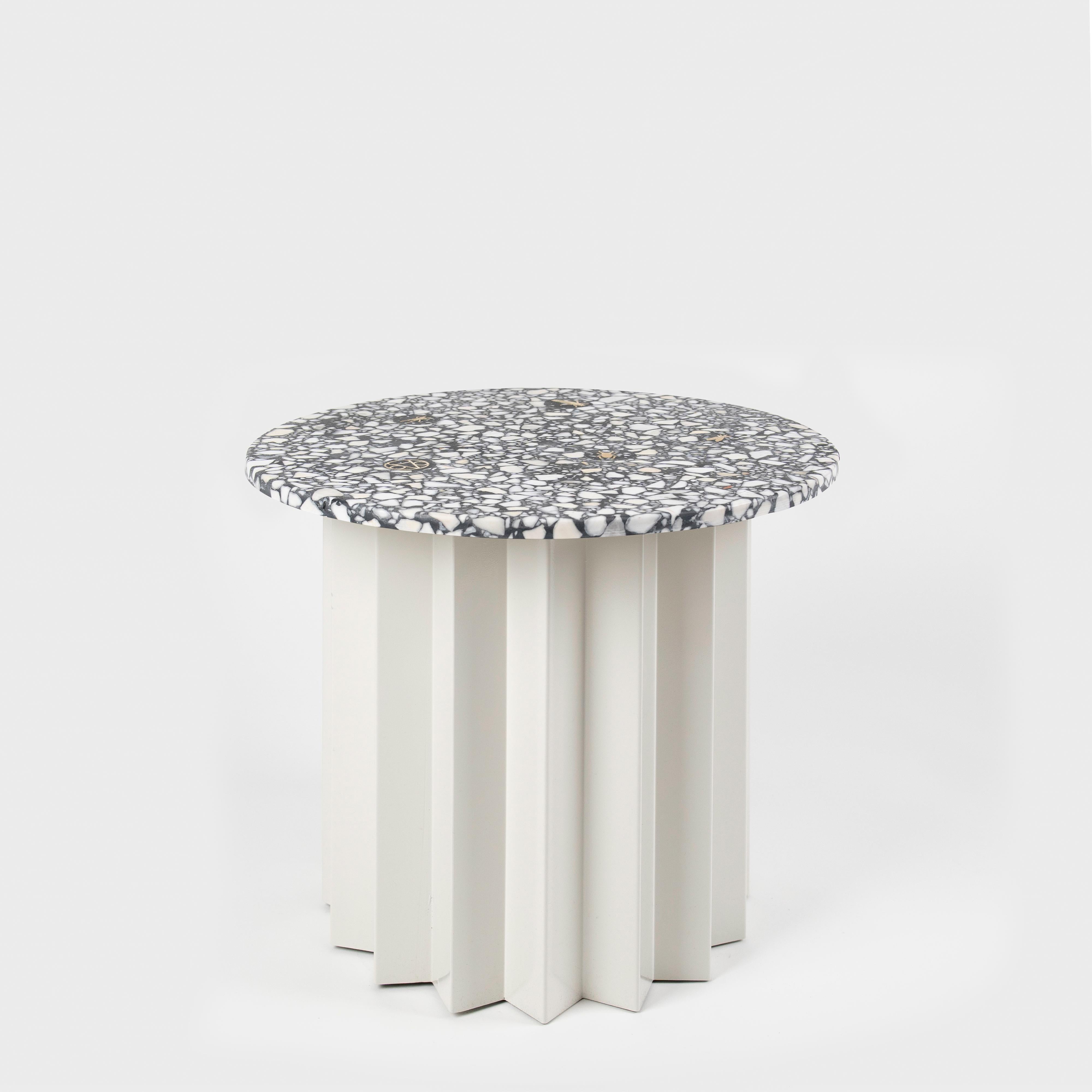 Contemporary Modern, Volume Low Side Table, Metal Base & Dusk Terrazzo Top In New Condition In İstanbul, İstanbul