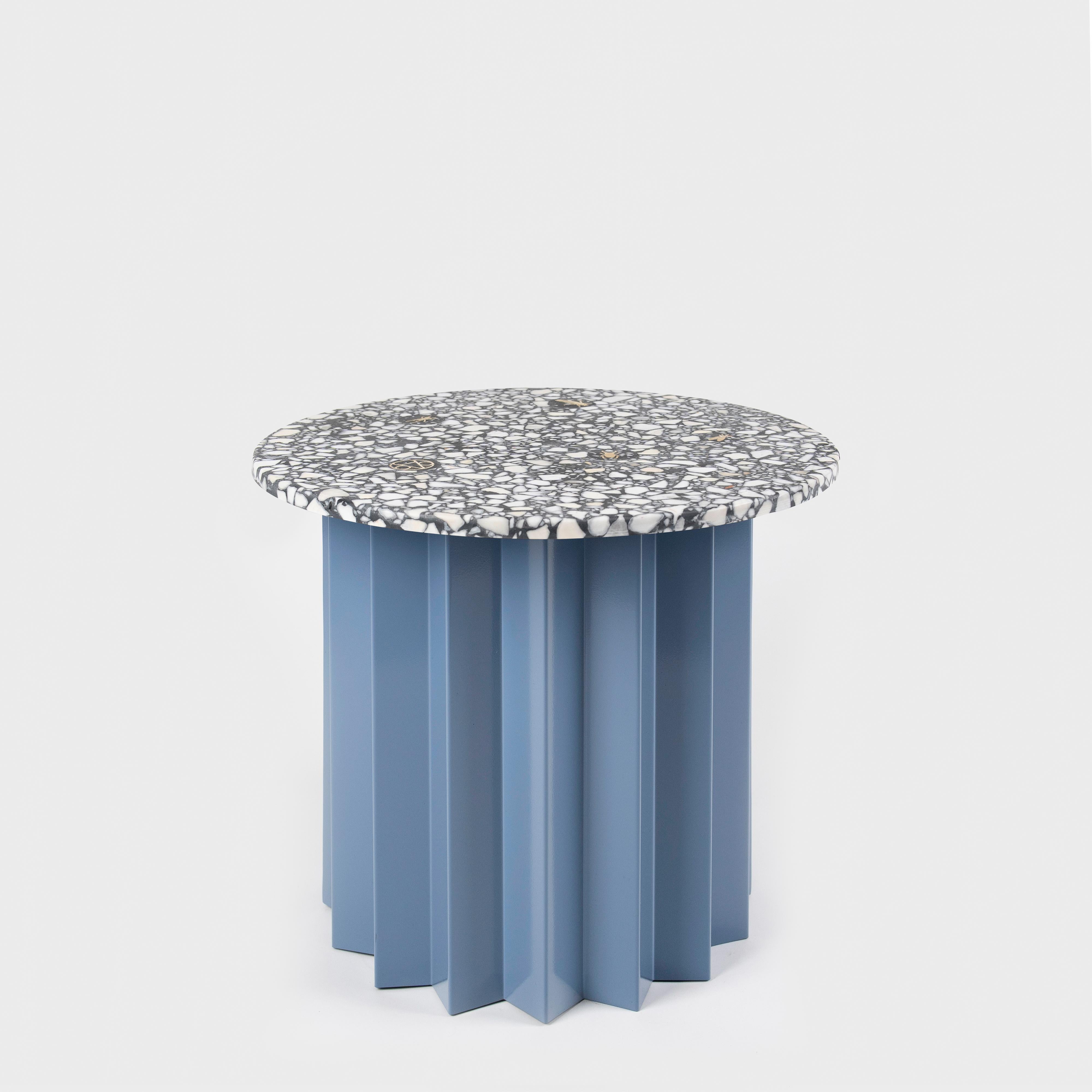 Contemporary Modern, Volume Low Side Table, Metal Base & Dusk Terrazzo Top 1