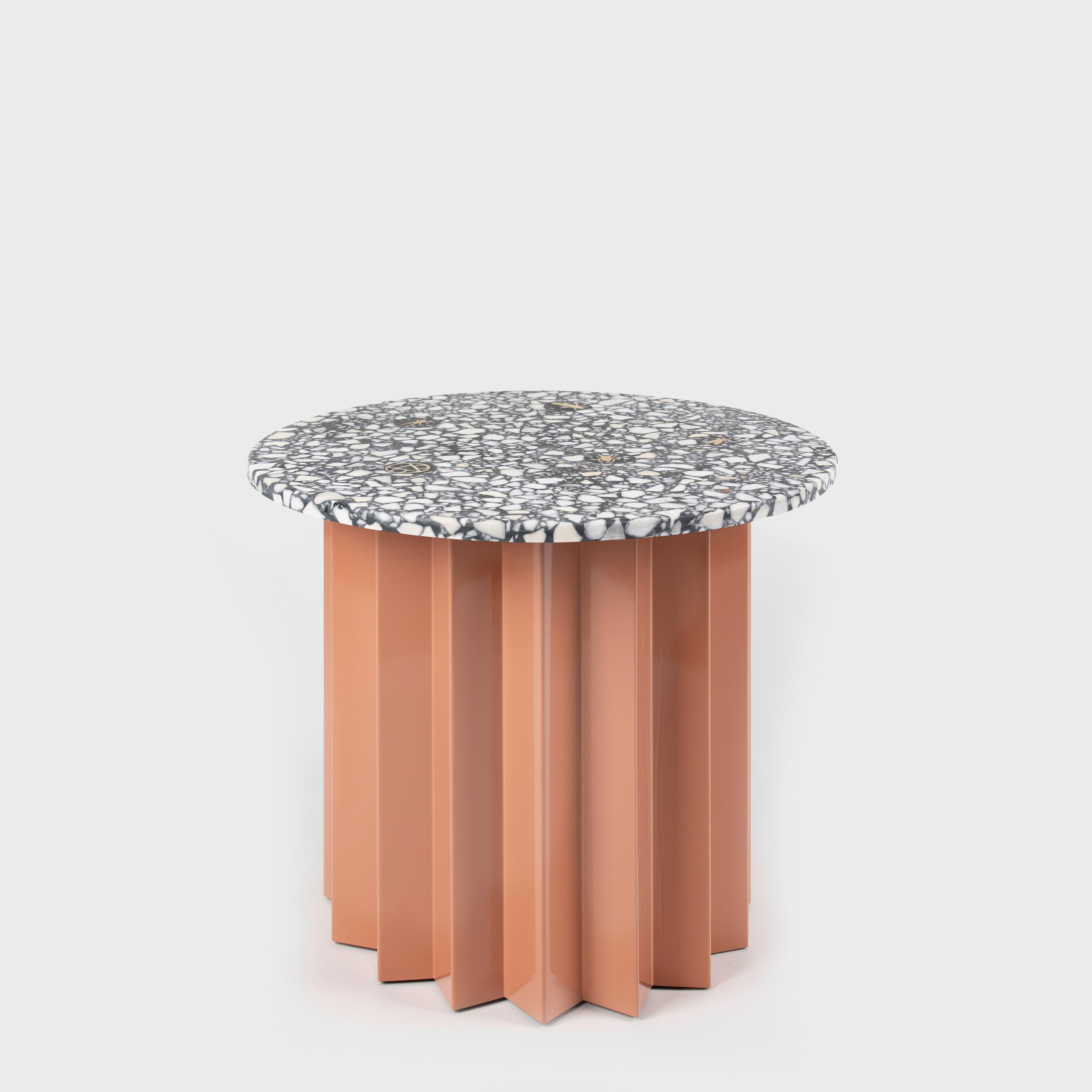 Contemporary Modern, Volume Low Side Table, Metal Base & Dusk Terrazzo Top 2