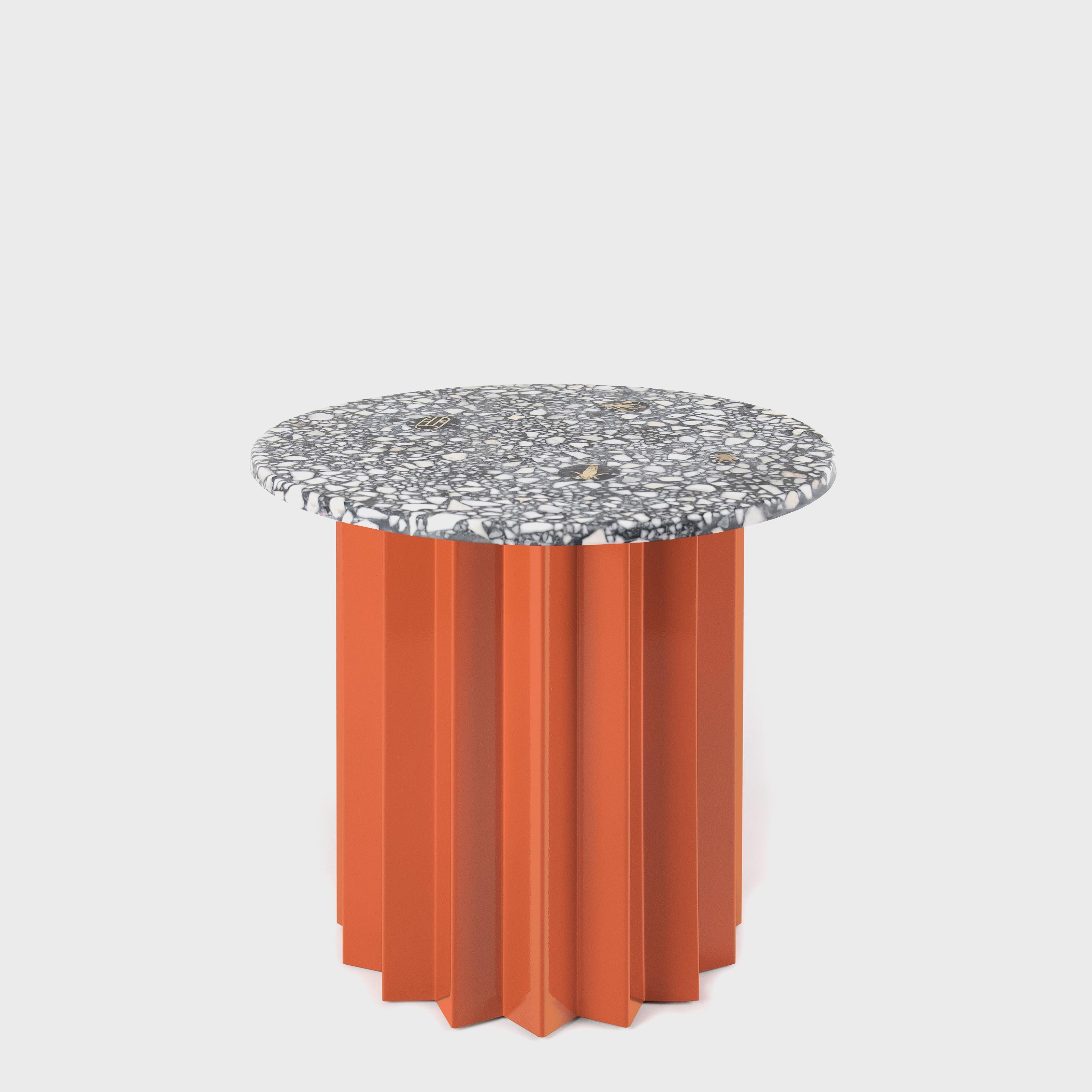 Contemporary Modern, Volume Low Side Table, Metal Base & Dusk Terrazzo Top 3
