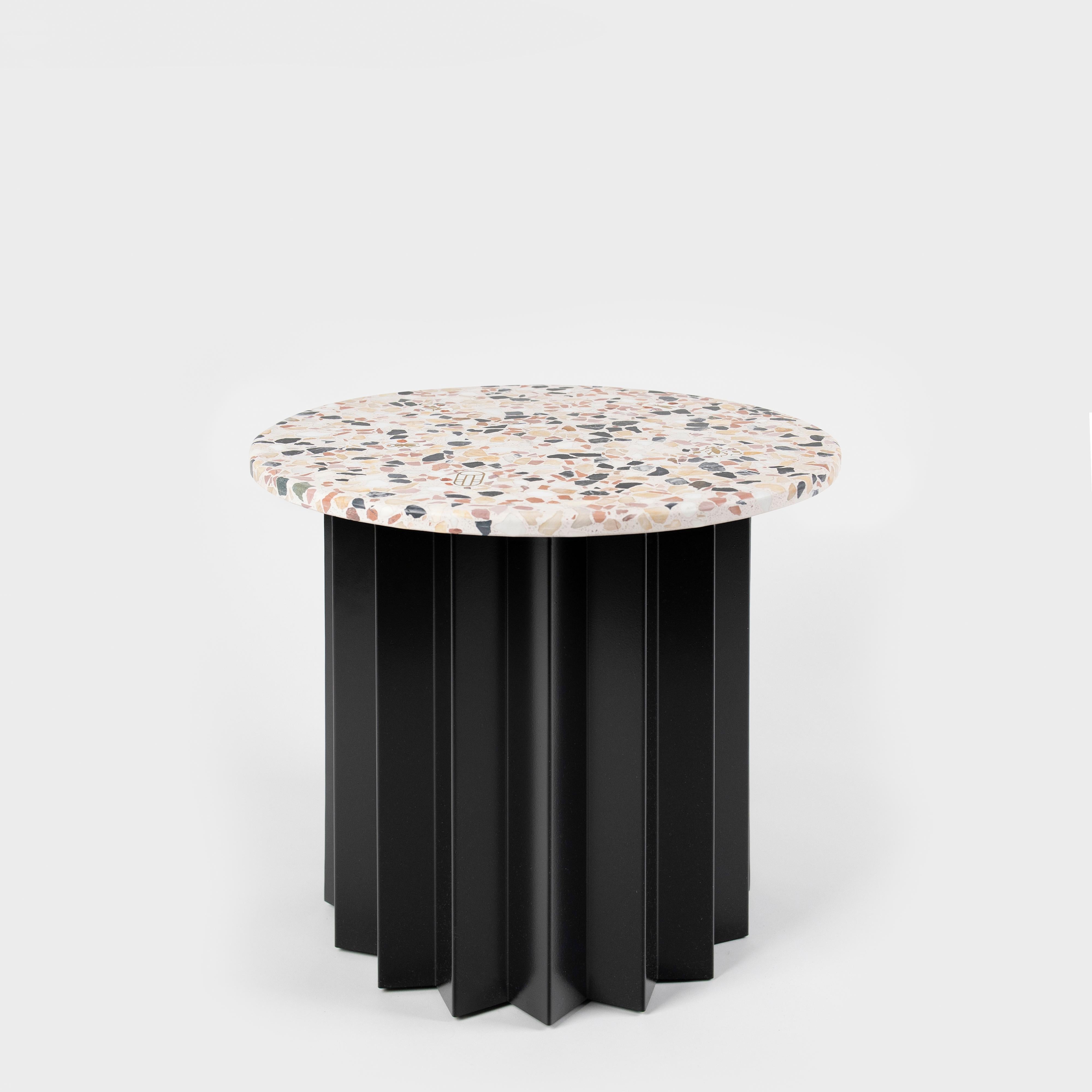 Turkish Contemporary Modern, Volume Low Side Table, Metal Base & Ginger Terrazzo Top