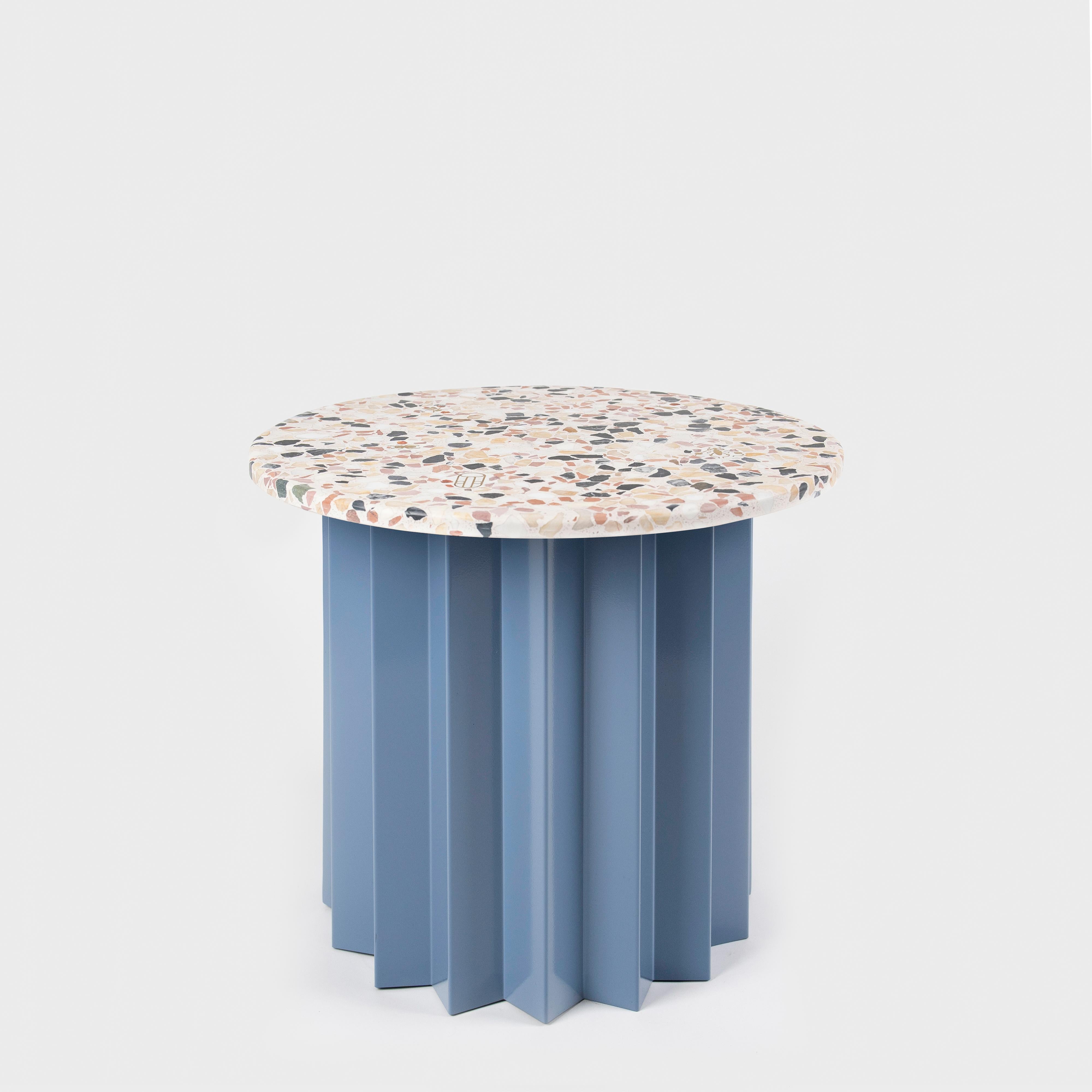 Inlay Contemporary Modern, Volume Low Side Table, Metal Base & Ginger Terrazzo Top