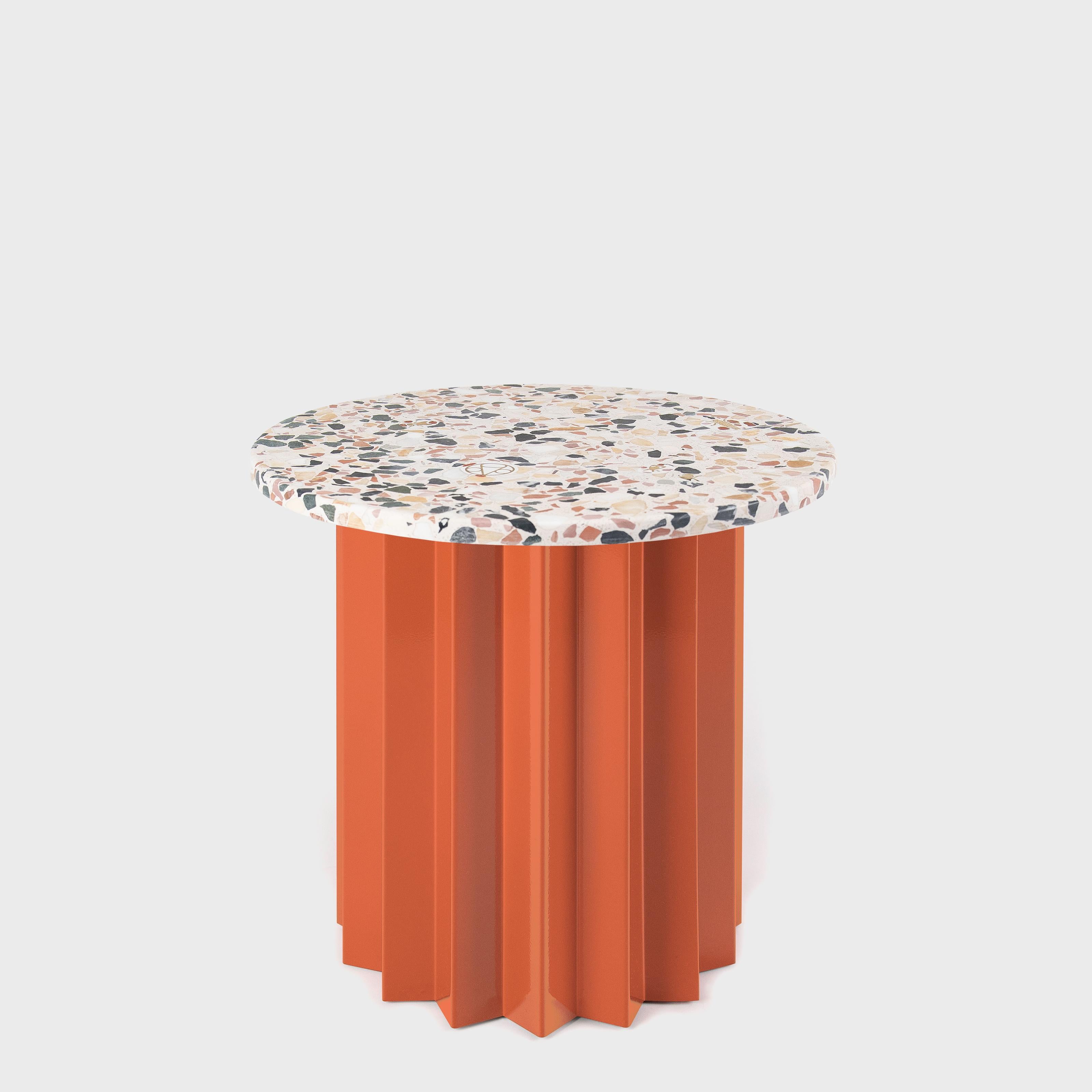 Brass Contemporary Modern, Volume Low Side Table, Metal Base & Ginger Terrazzo Top