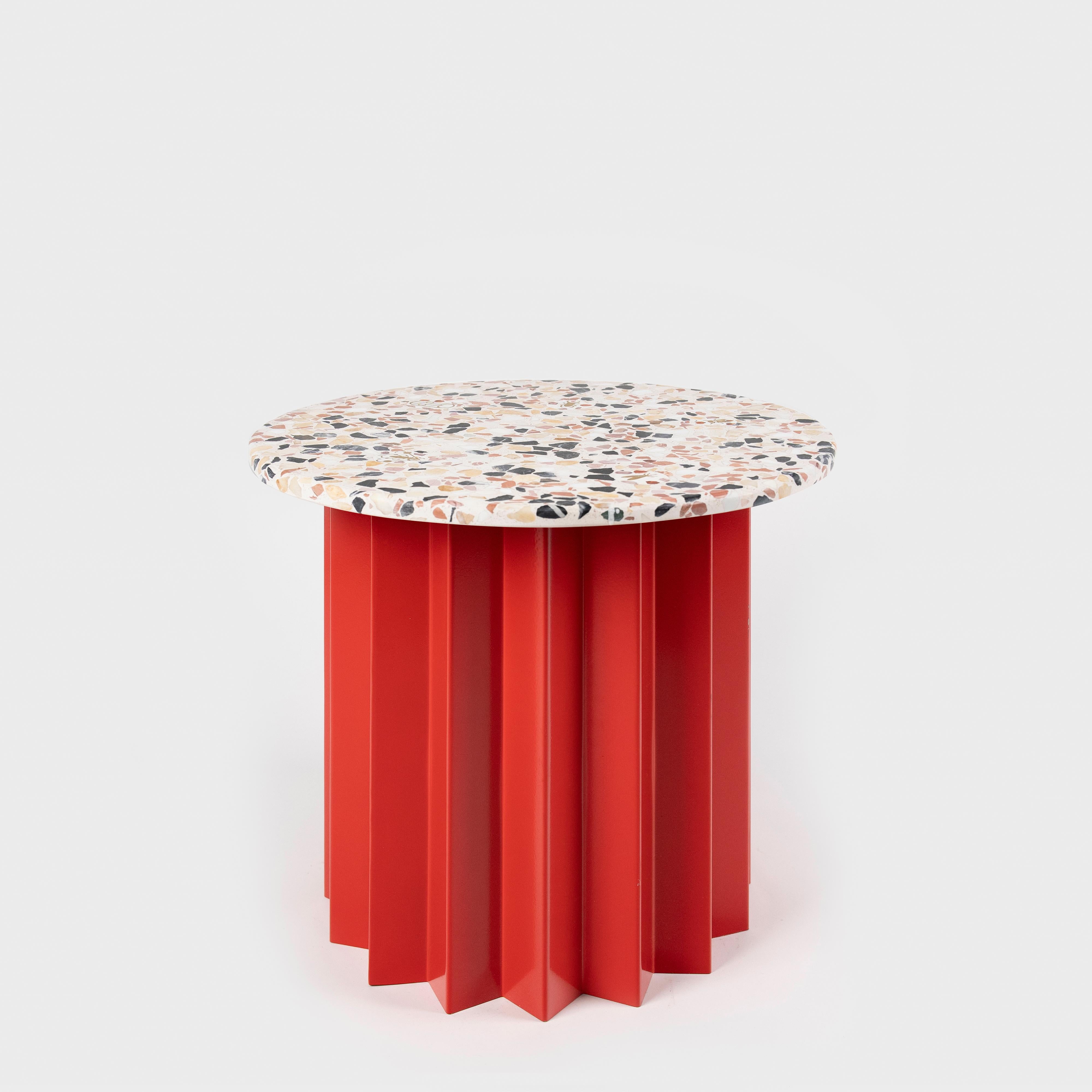 Contemporary Modern, Volume Low Side Table, Metal Base & Ginger Terrazzo Top 1