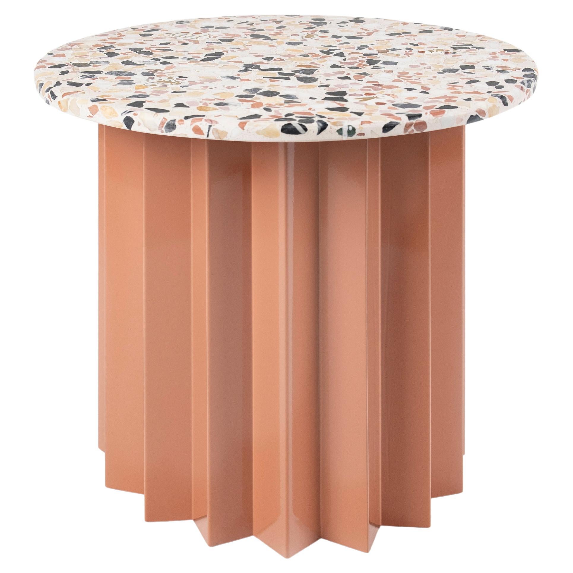 Contemporary Modern, Volume Low Side Table, Metal Base & Ginger Terrazzo Top