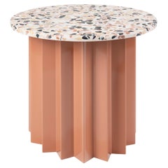 Contemporary Modern, Volume Low Side Table, Metal Base & Ginger Terrazzo Top