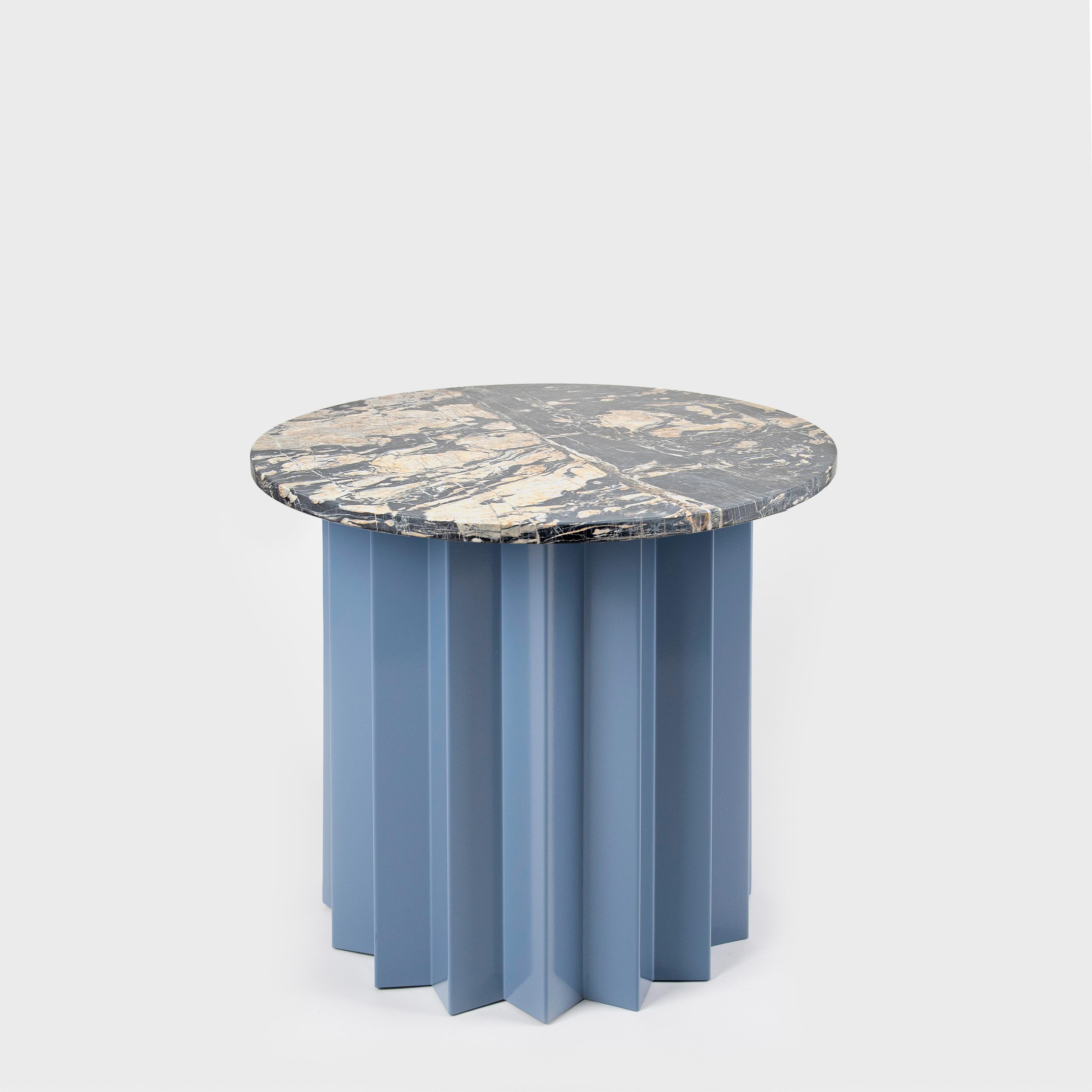 Turkish Contemporary Modern, Volume Low Side Table, Metal Base & Neo Picasso Marble Top For Sale