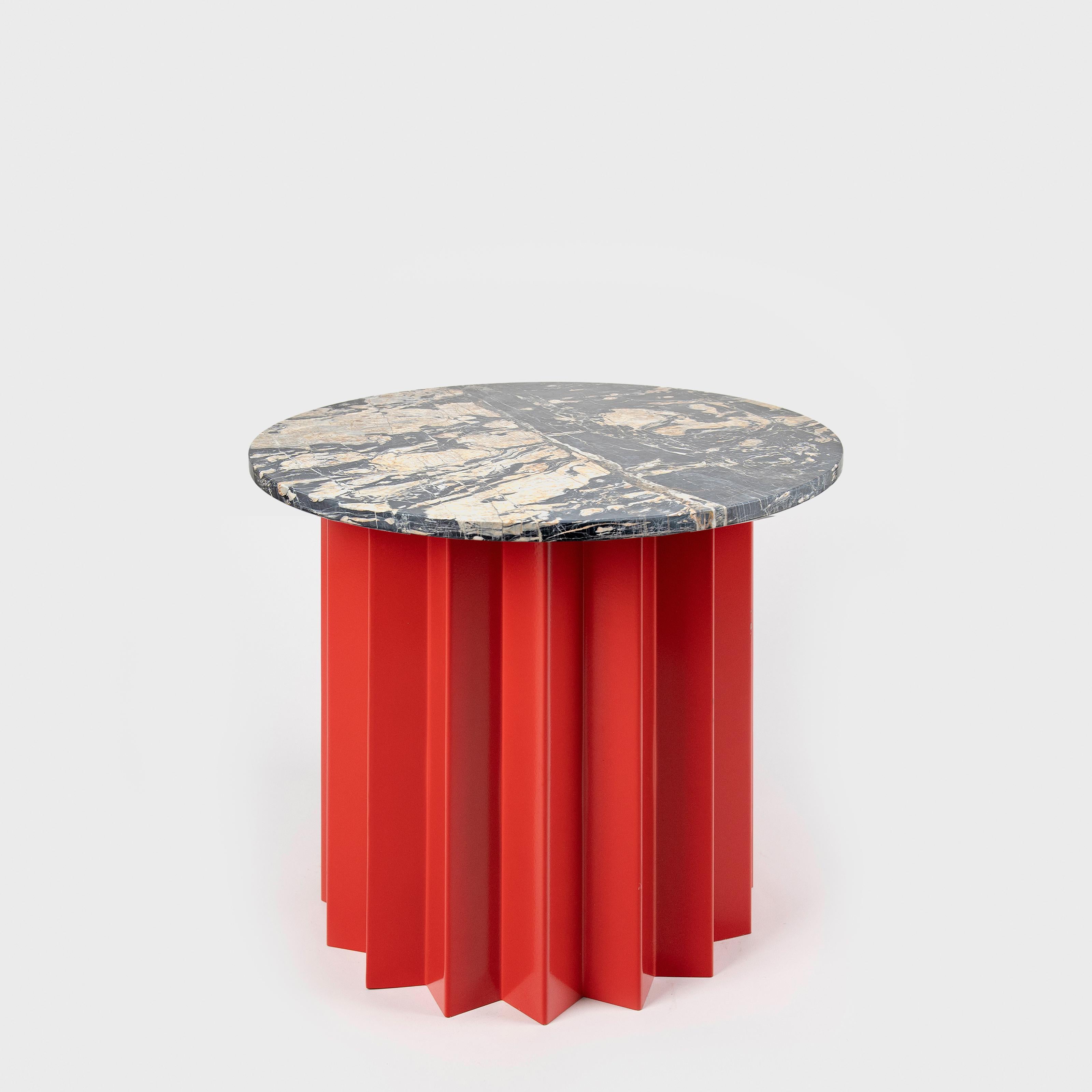 Contemporary Modern, Volume Low Side Table, Metal Base & Neo Picasso Marble Top For Sale 2