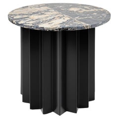 Contemporary Modern, Volume Low Side Table, Metal Base & Neo Picasso Marble Top